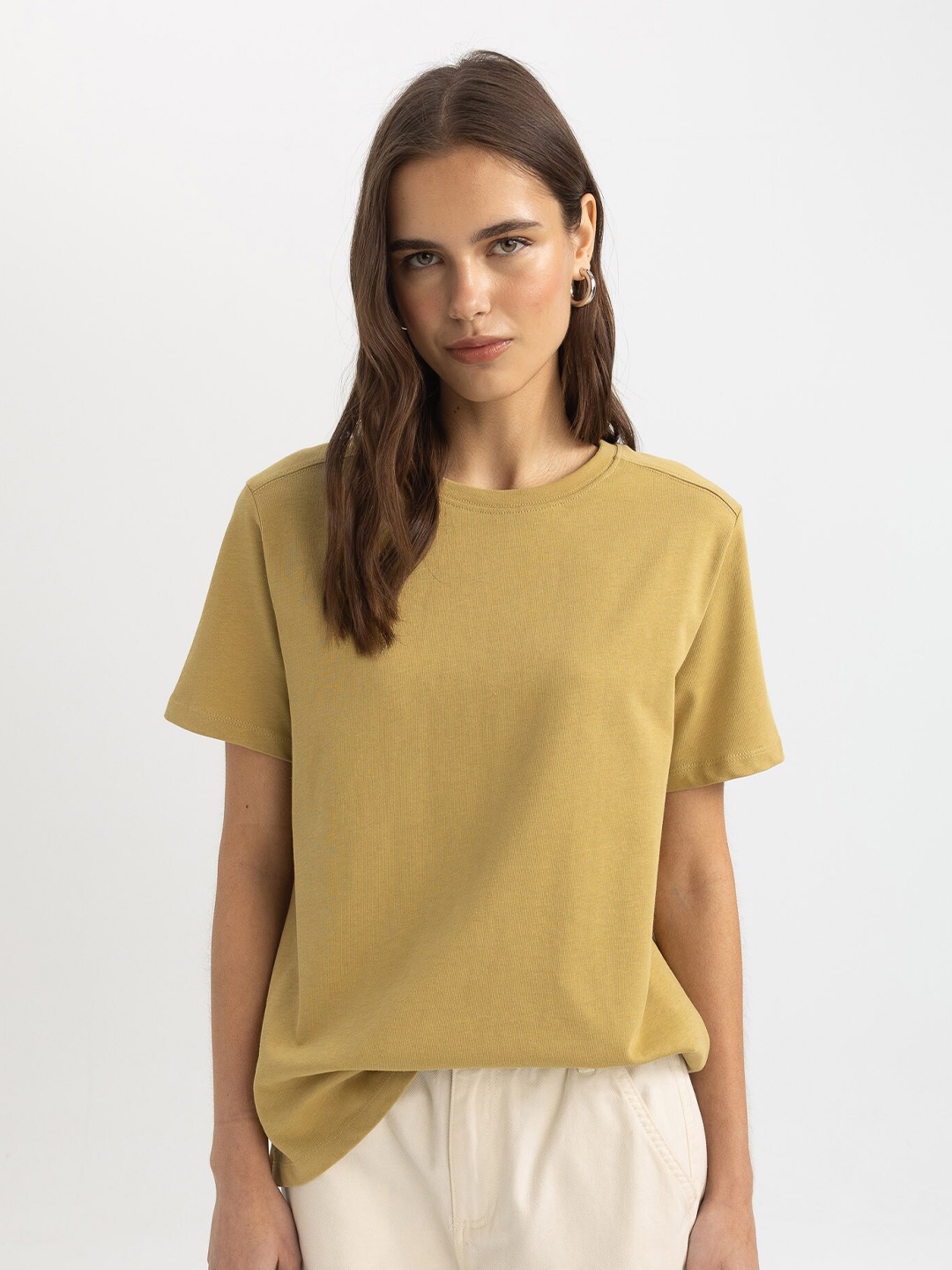 

DeFacto Round Neck Pure Cotton T-shirt, Brown