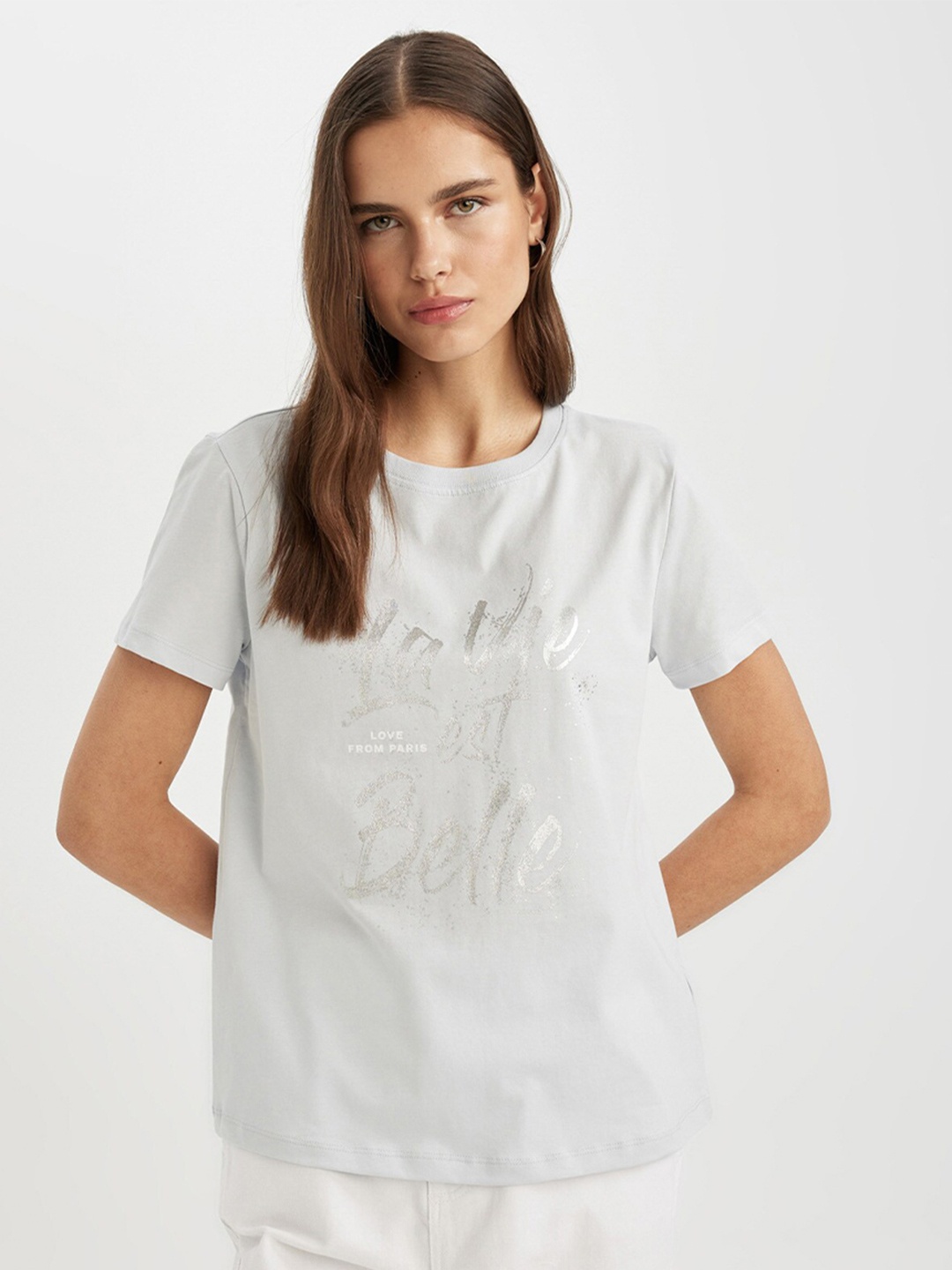 

DeFacto Typography Printed Pure Cotton T-shirt, Off white