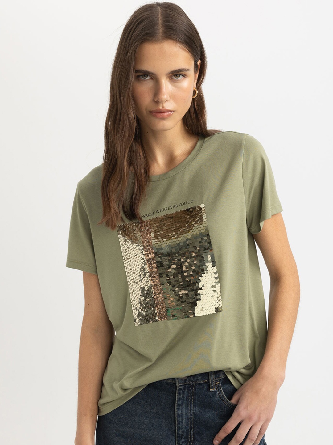 

DeFacto Graphic Printed Round Neck T-shirt, Green