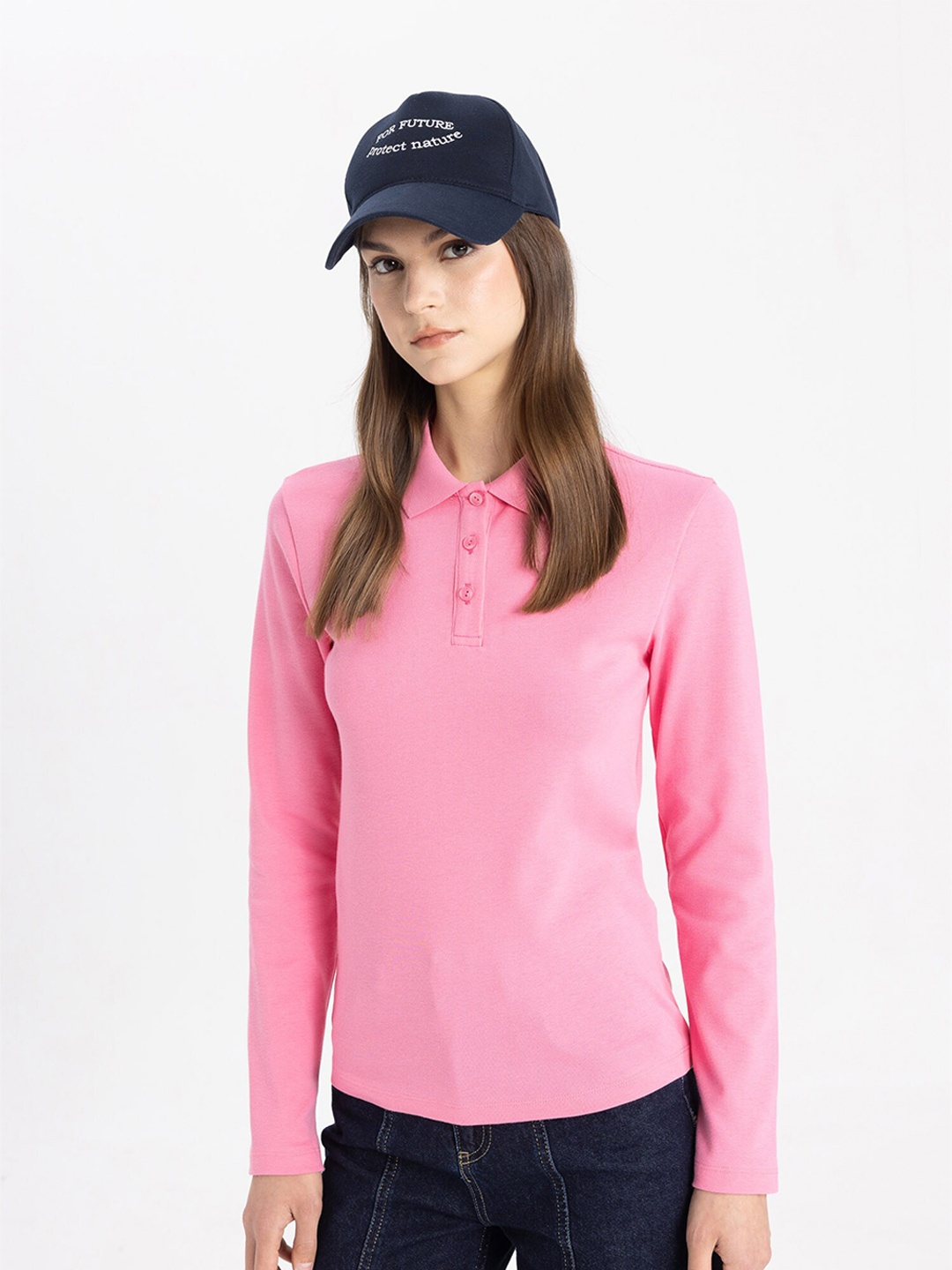 

DeFacto Shirt Collar Neck Sweatshirt, Pink