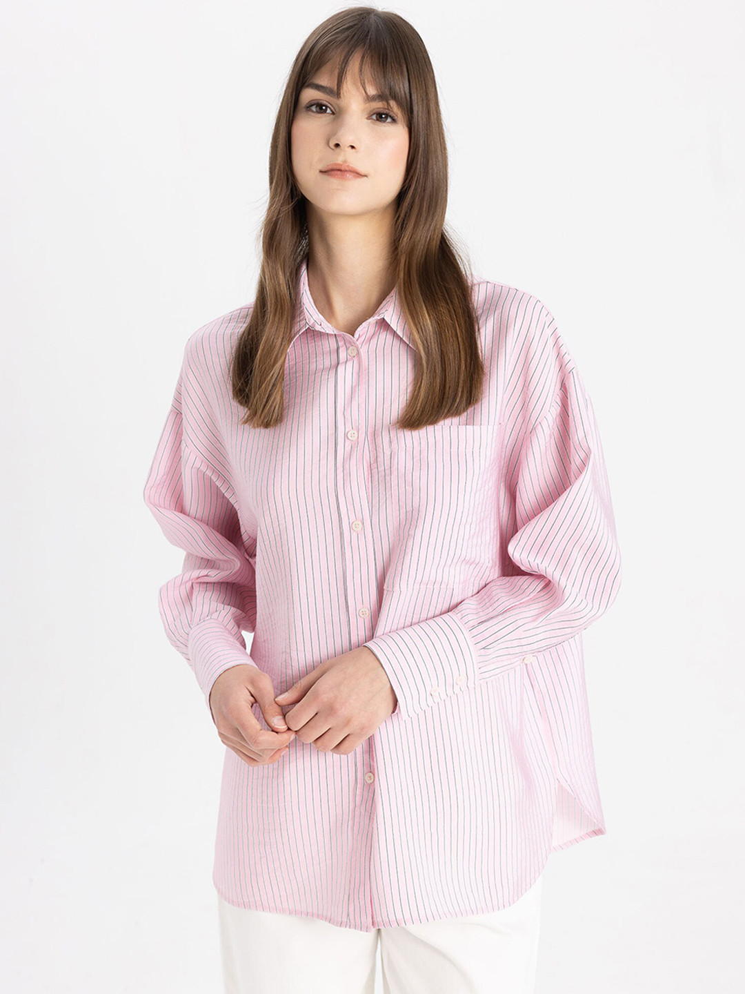 

DeFacto Striped Spread Collar Long Sleeves Shirt, Pink