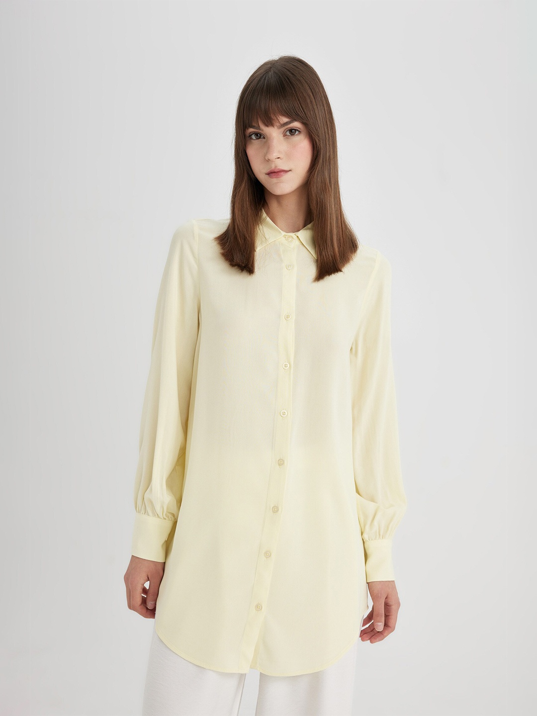 DeFacto Spread Collar Long Sleeves Shirt, Yellow