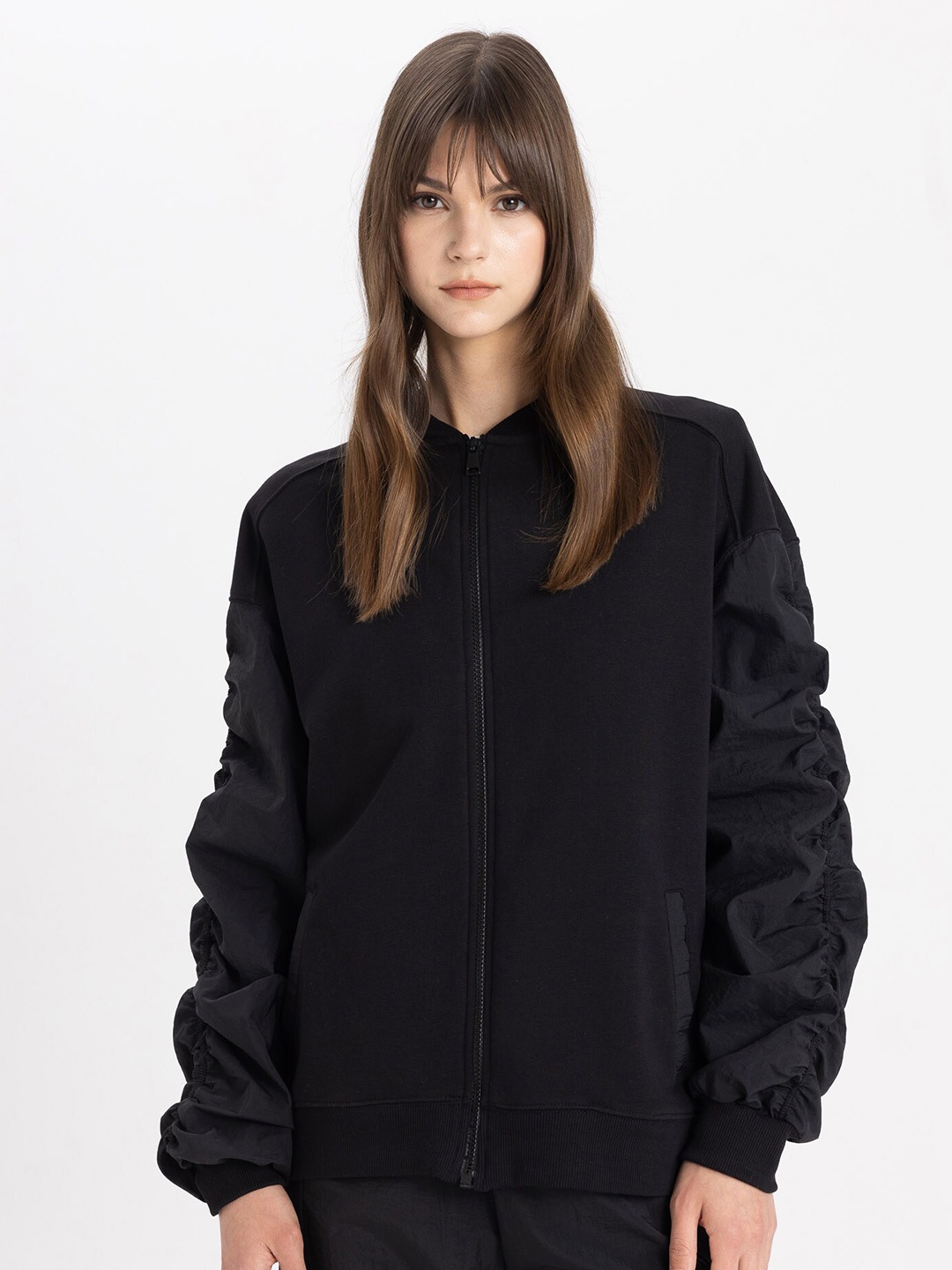 DeFacto Stand Collar Cardigan Sweater, Black