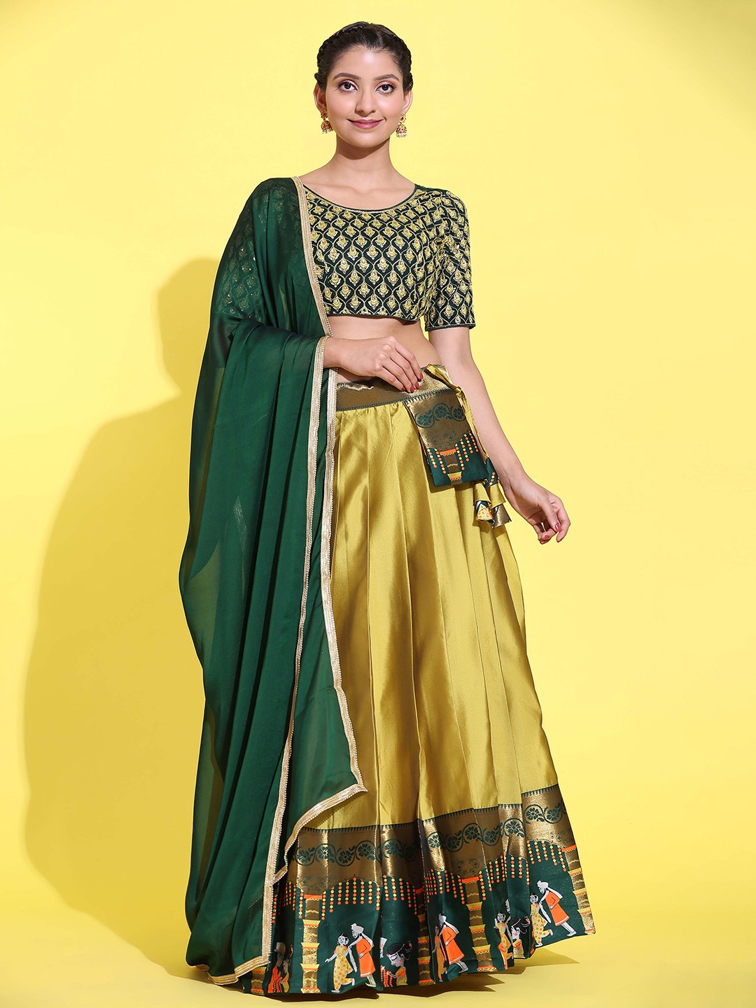

Fabcartz Semi-Stitched Lehenga & Unstitched Blouse With Dupatta, Yellow