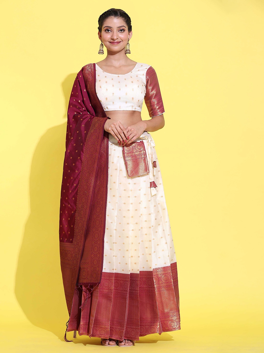 Fabcartz Semi-Stitched Lehenga & Unstitched Blouse With Dupatta, Maroon