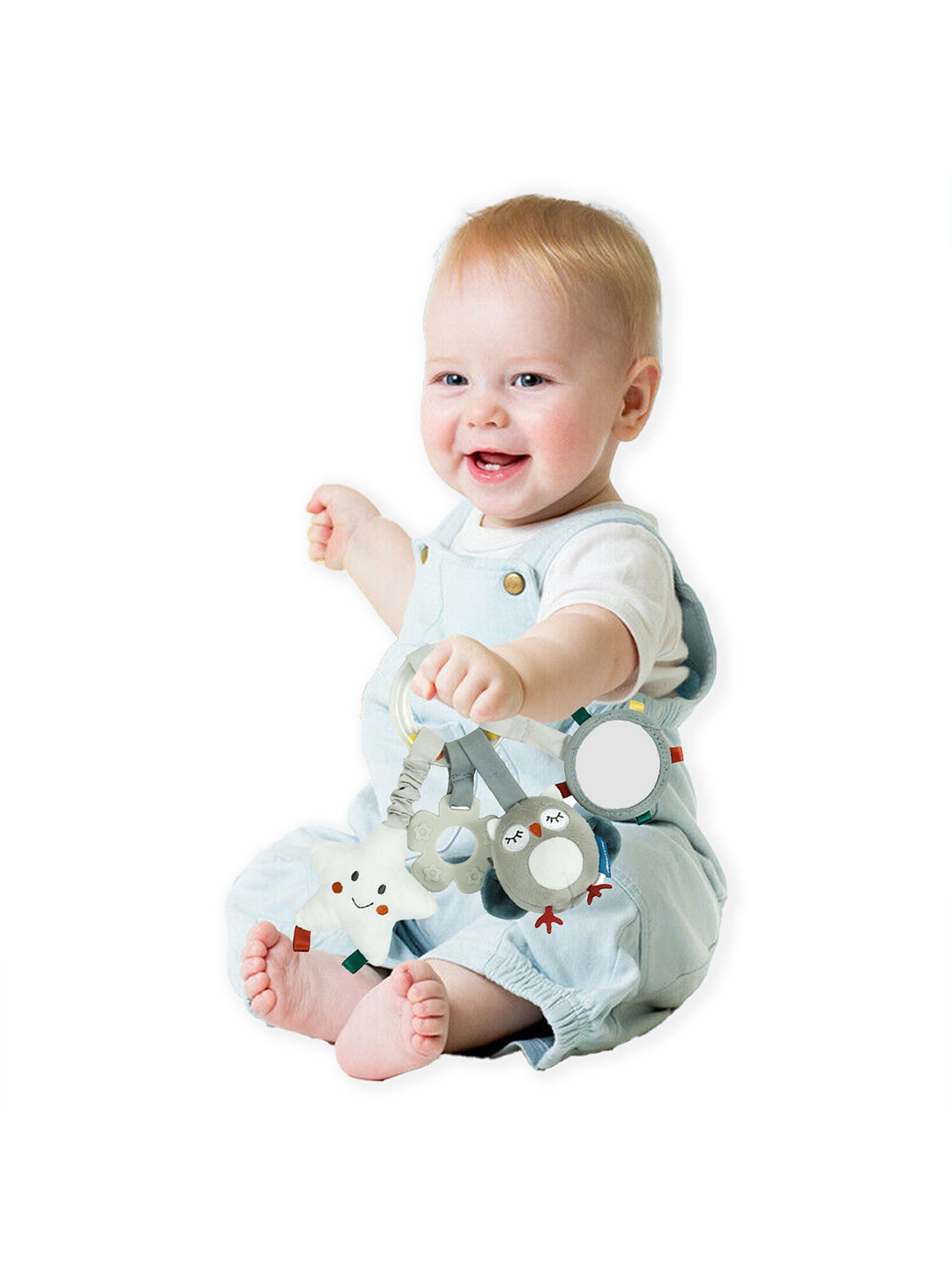 

Baby Moo Little Owl Squeaker Ring Rattle Hanging Toy With Teether, White