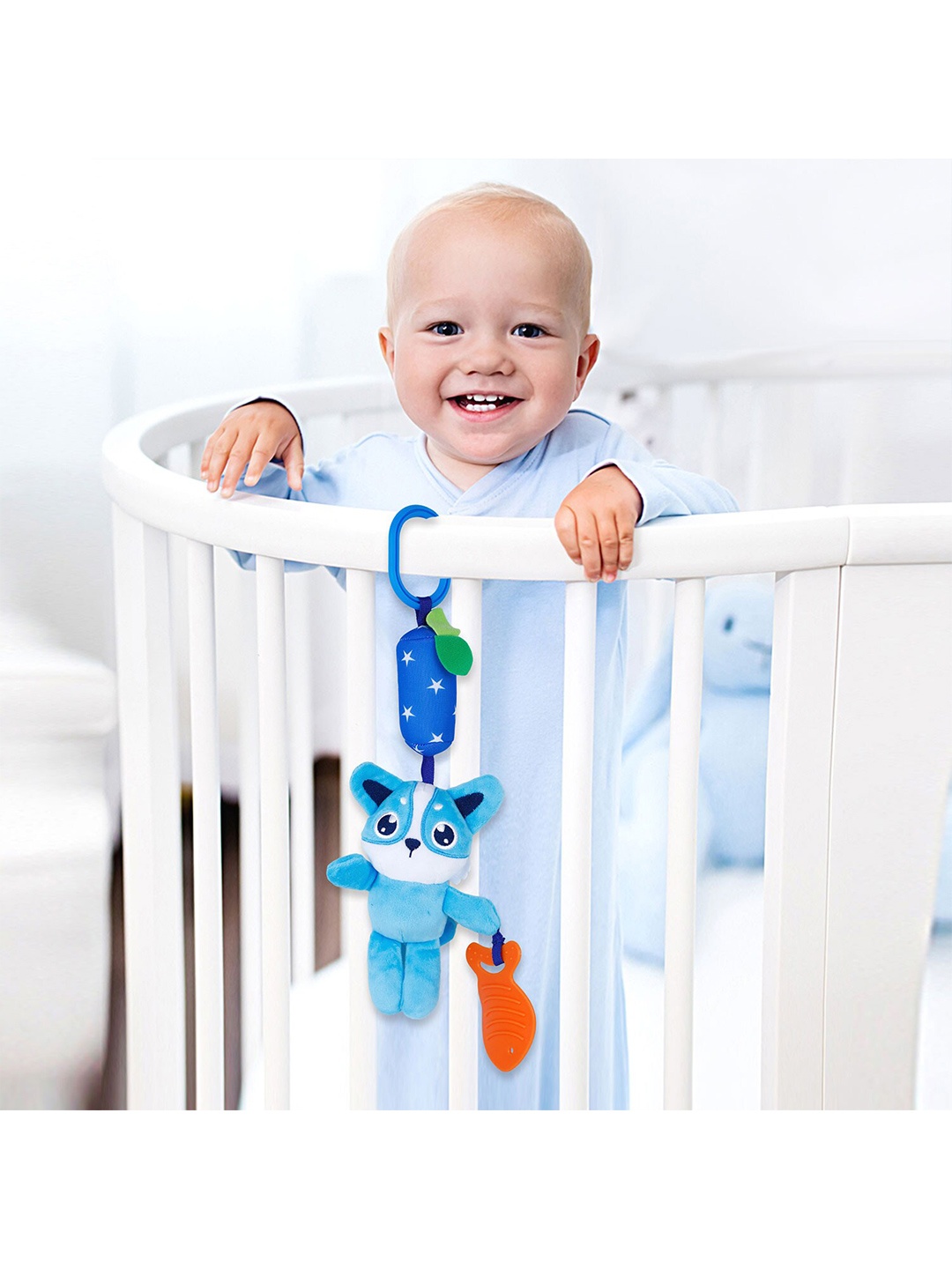 

Baby Moo Wolf Sensory Wind Chime Hanging Toy With Teether, Blue