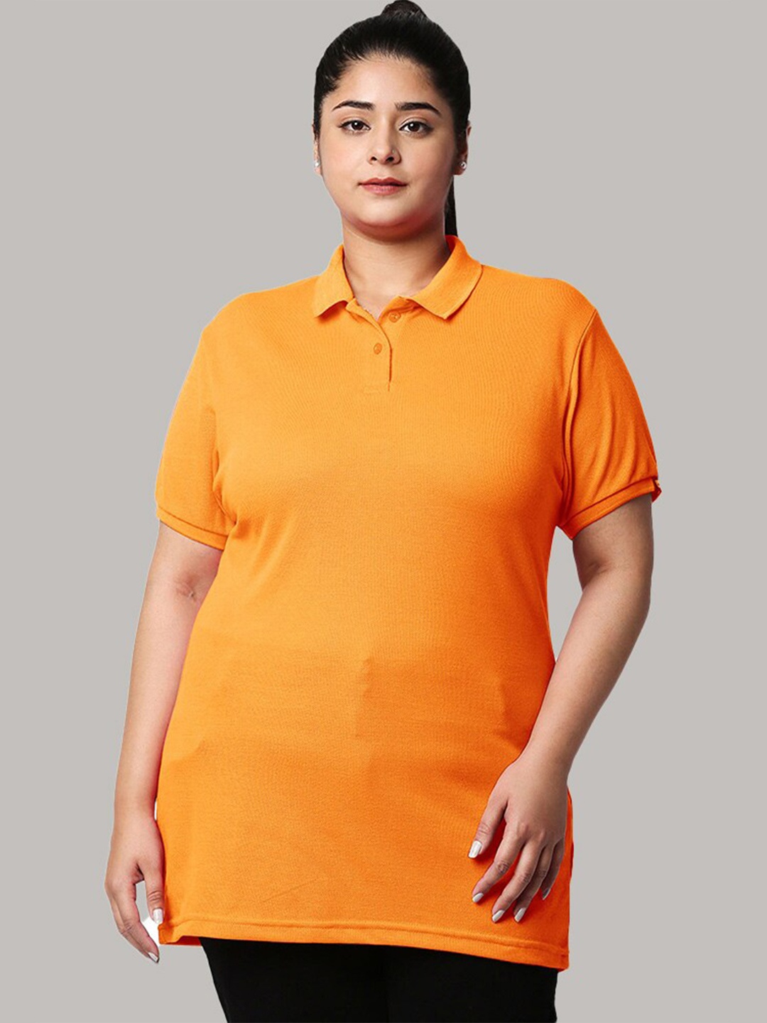 

Wear Your Opinion Plus Size Polo Collar Cotton T-shirt, Mustard