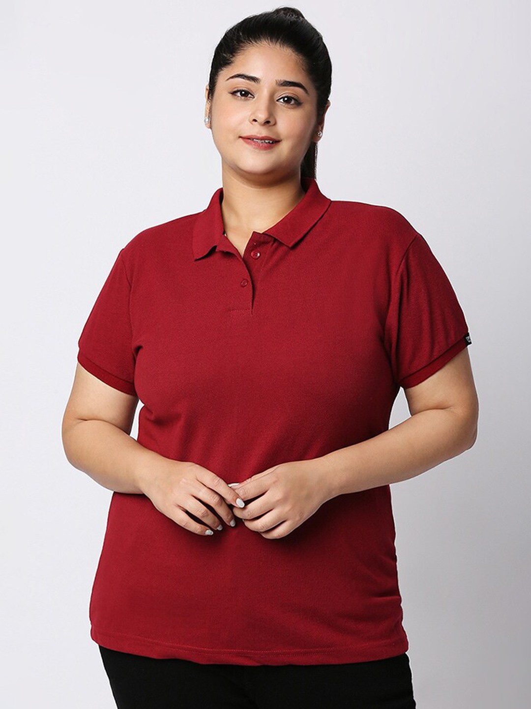 

Wear Your Opinion Plus Size Polo Collar Cotton T-shirt, Maroon