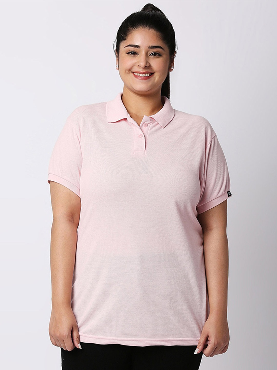 

Wear Your Opinion Plus Size Polo Collar Cotton T-shirt, Pink