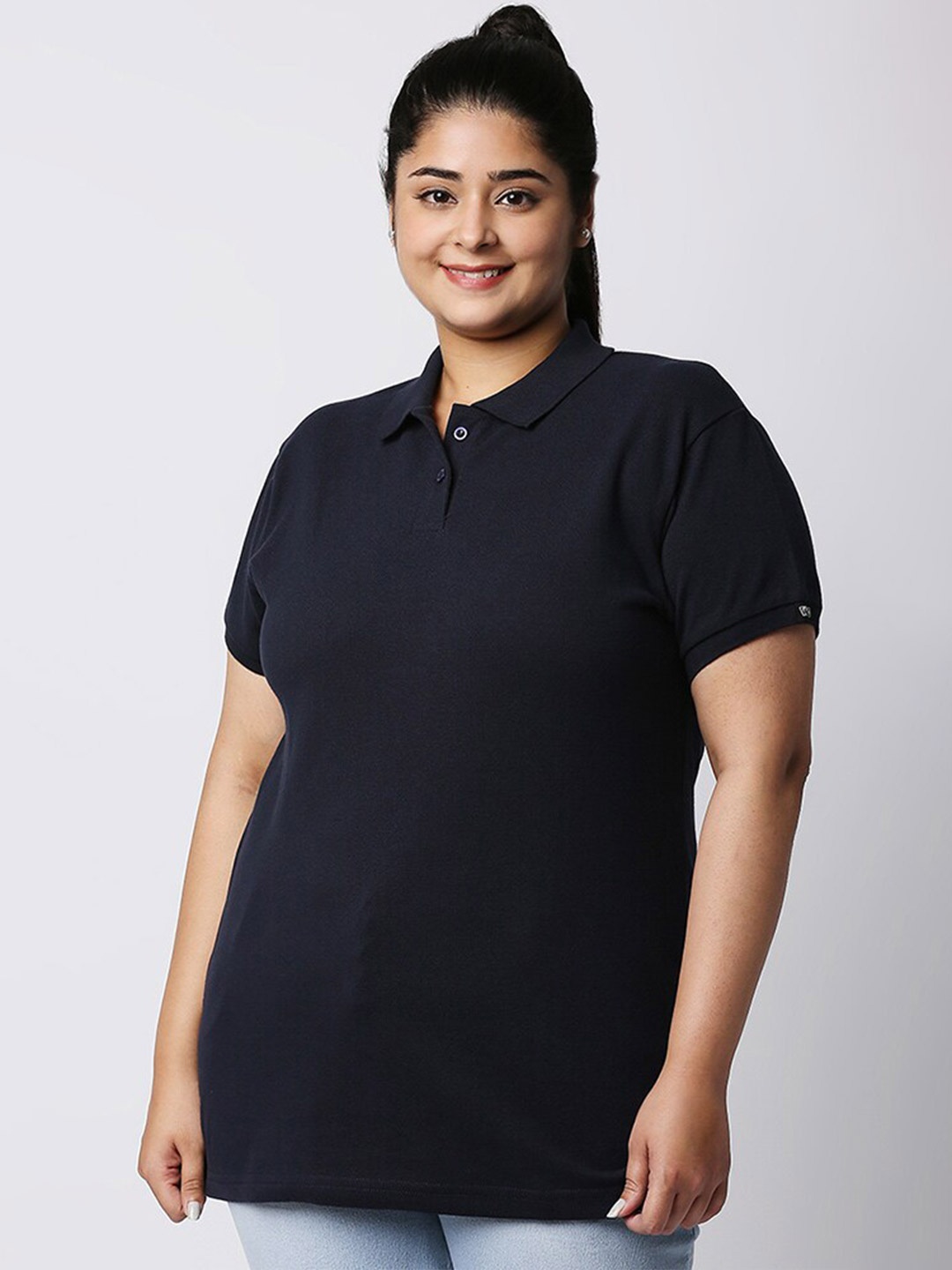 Wear Your Opinion Plus Size Polo Collar Cotton T-shirt, Navy blue