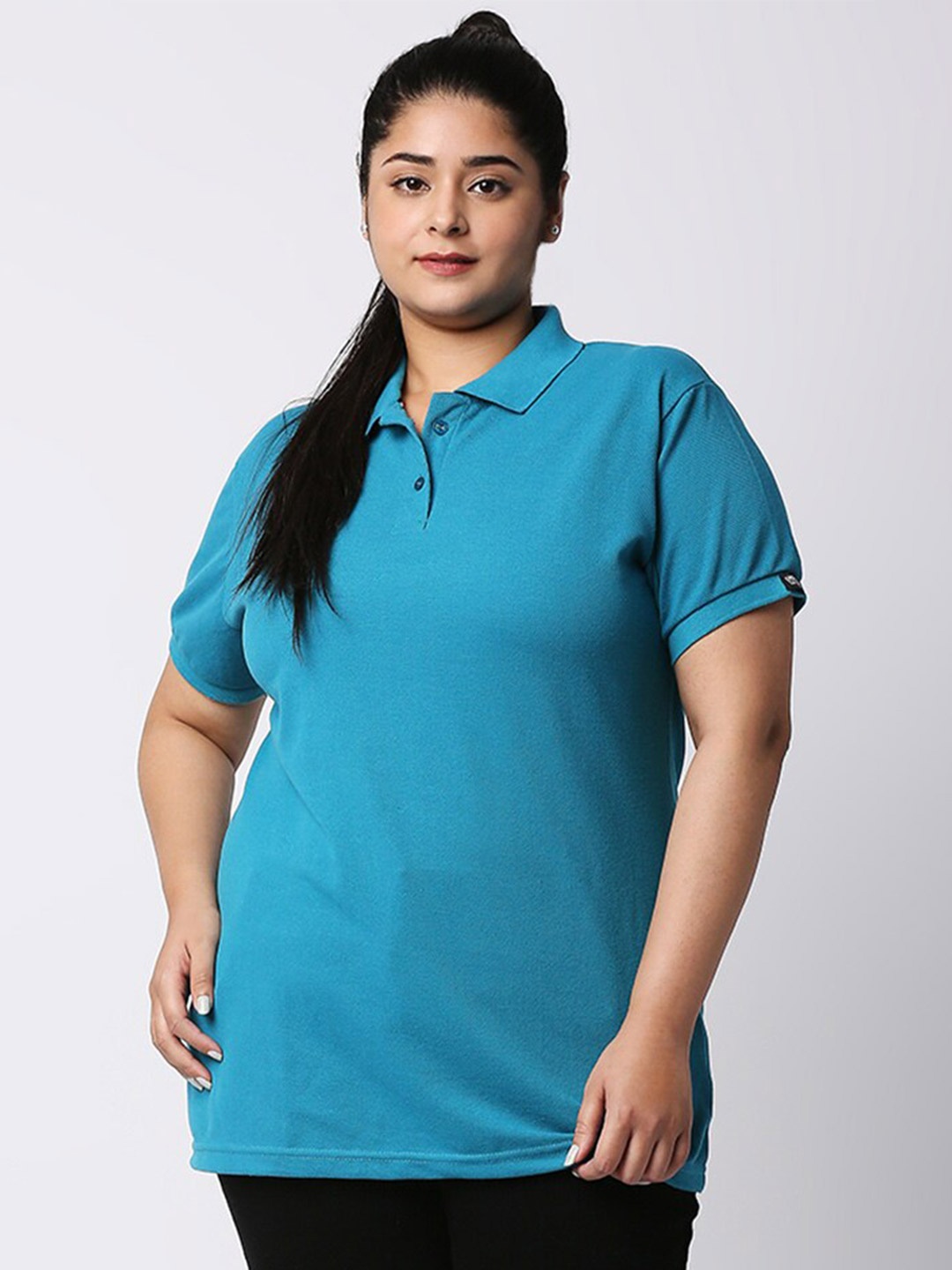 

Wear Your Opinion Plus Size Polo Collar Cotton T-shirt, Teal