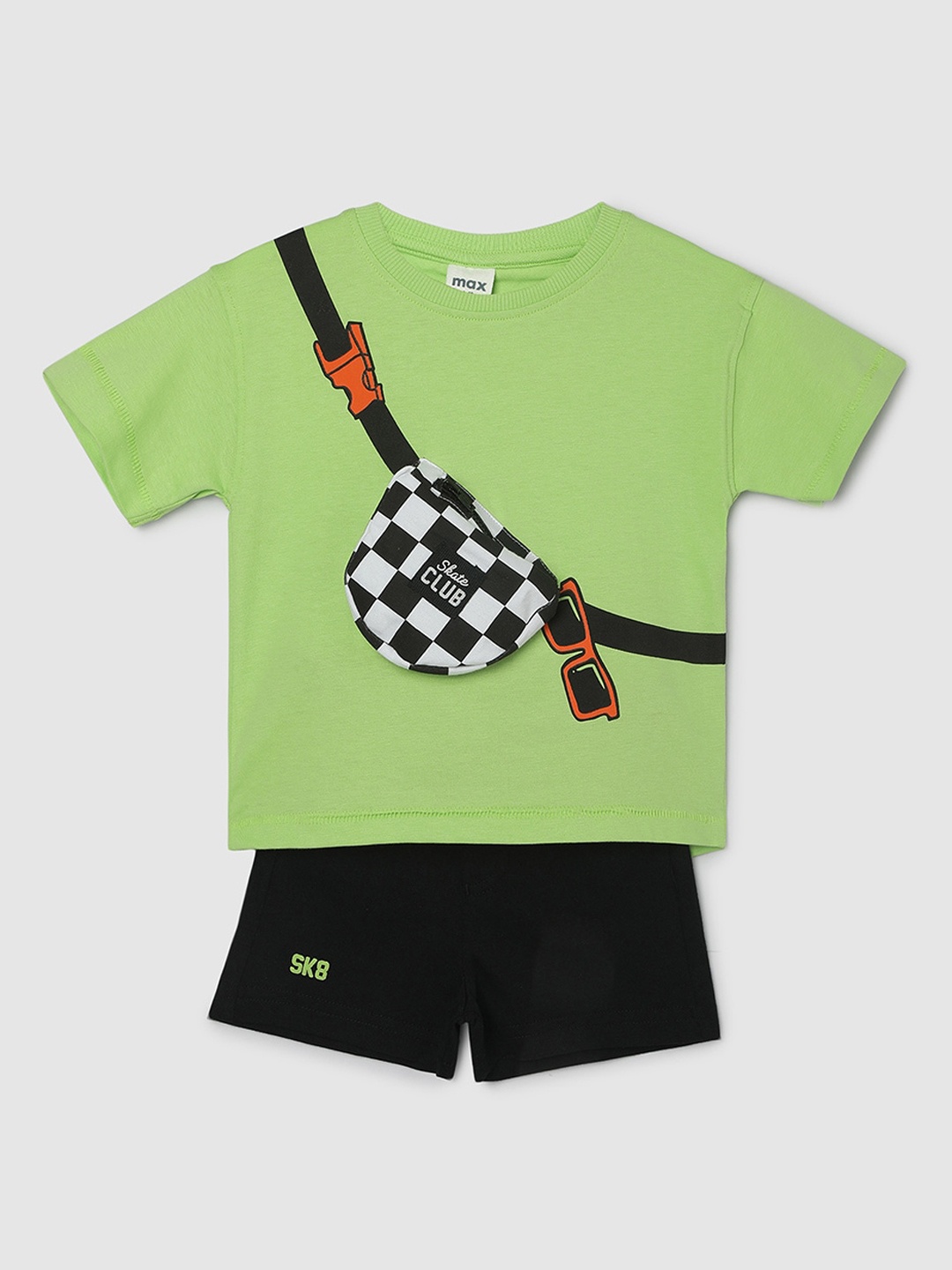 

max Boys Pure Cotton T-shirt With Shorts, Black