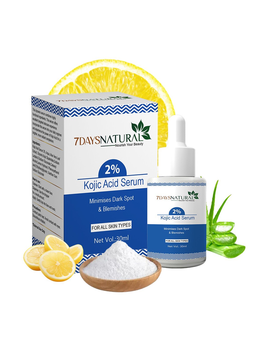 

7 DAYS Natural 2% Kojic Acid Face Serum With Niacinamide - 30ml, Blue
