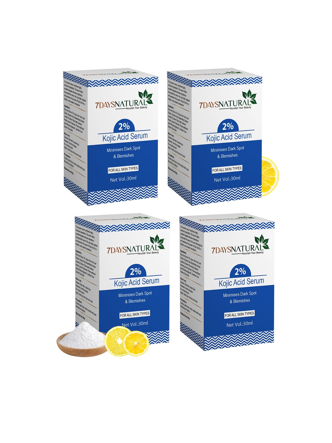 

7 DAYS Natural Set Of 4 2% Kojic Acid Face Serum With Niacinamide - 30ml Each, Blue