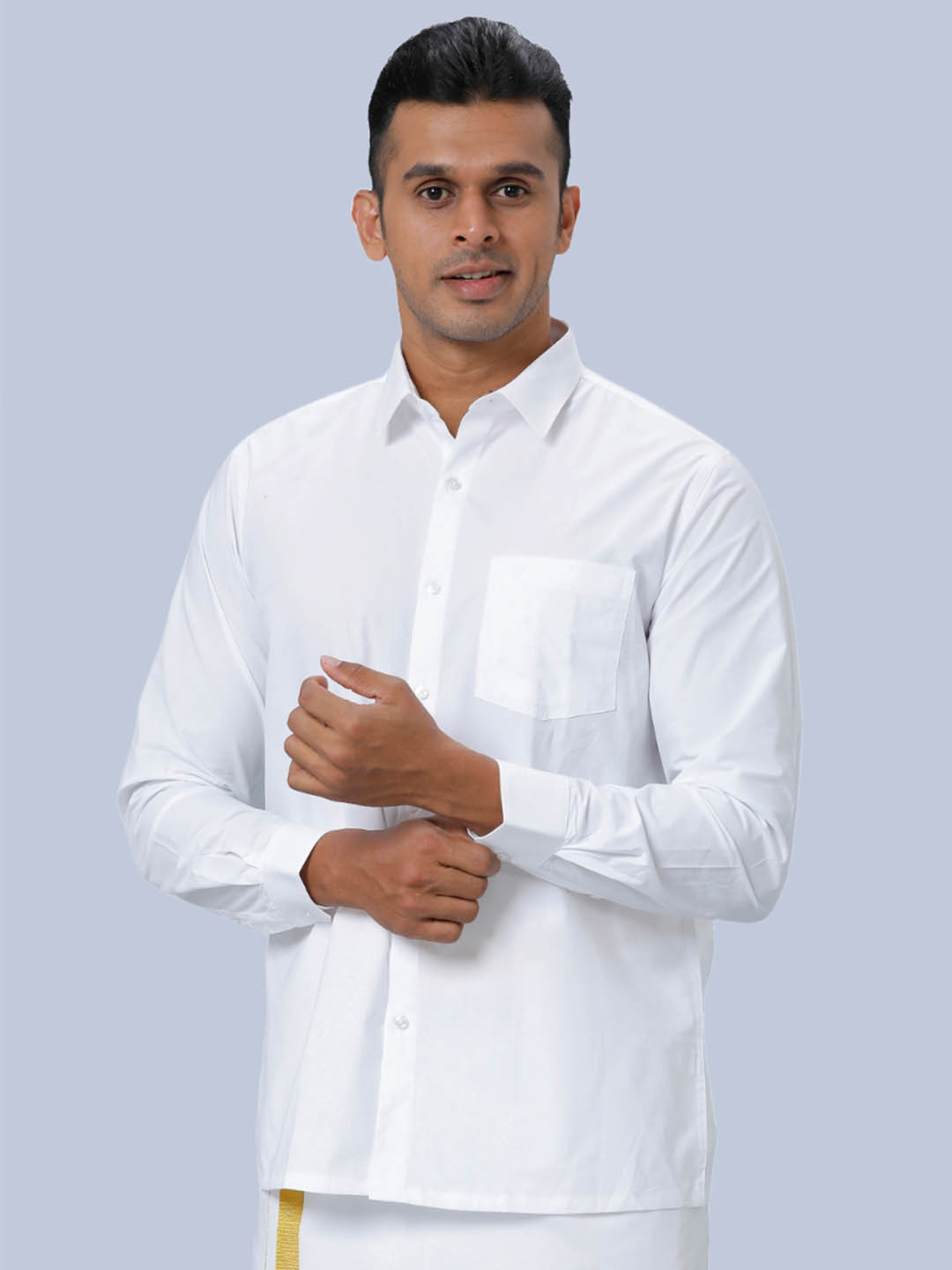 

Ramraj Long Sleeves Shirt With Golden Jari Dhoti, White