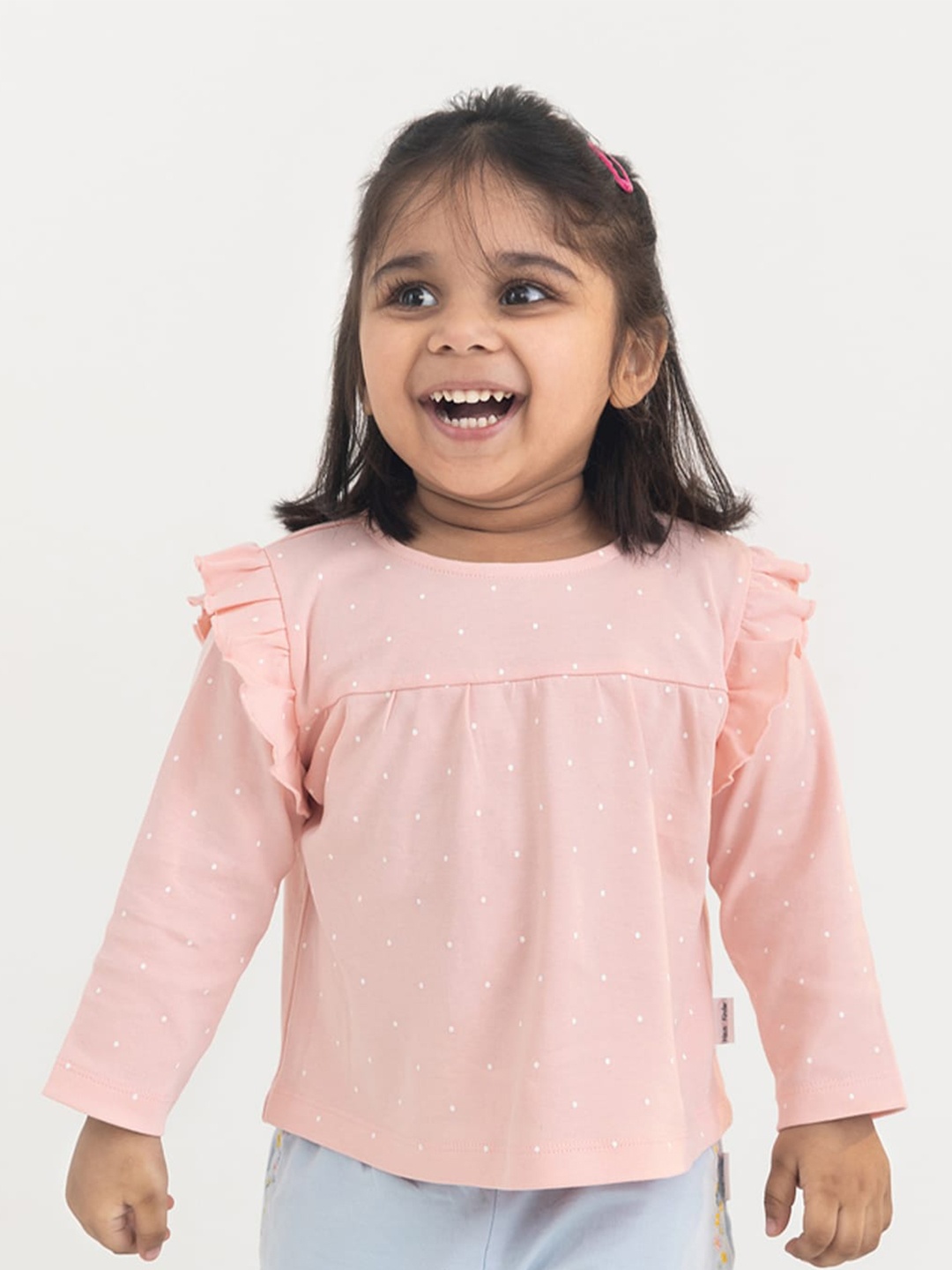 

haus & kinder Self Design Cotton Round Neck Long Sleeves Casual Top, Pink
