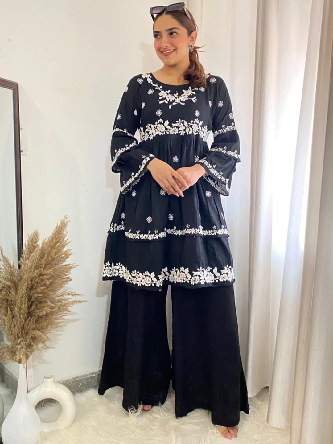 

House of Chikankari Chikankari Woven Palazzo, Blue