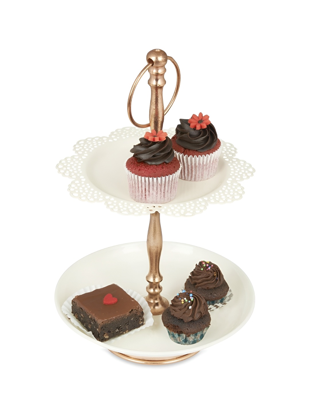 Living With Elan Off White Stainless Steel Flourish Two Tier Cupcake Stand