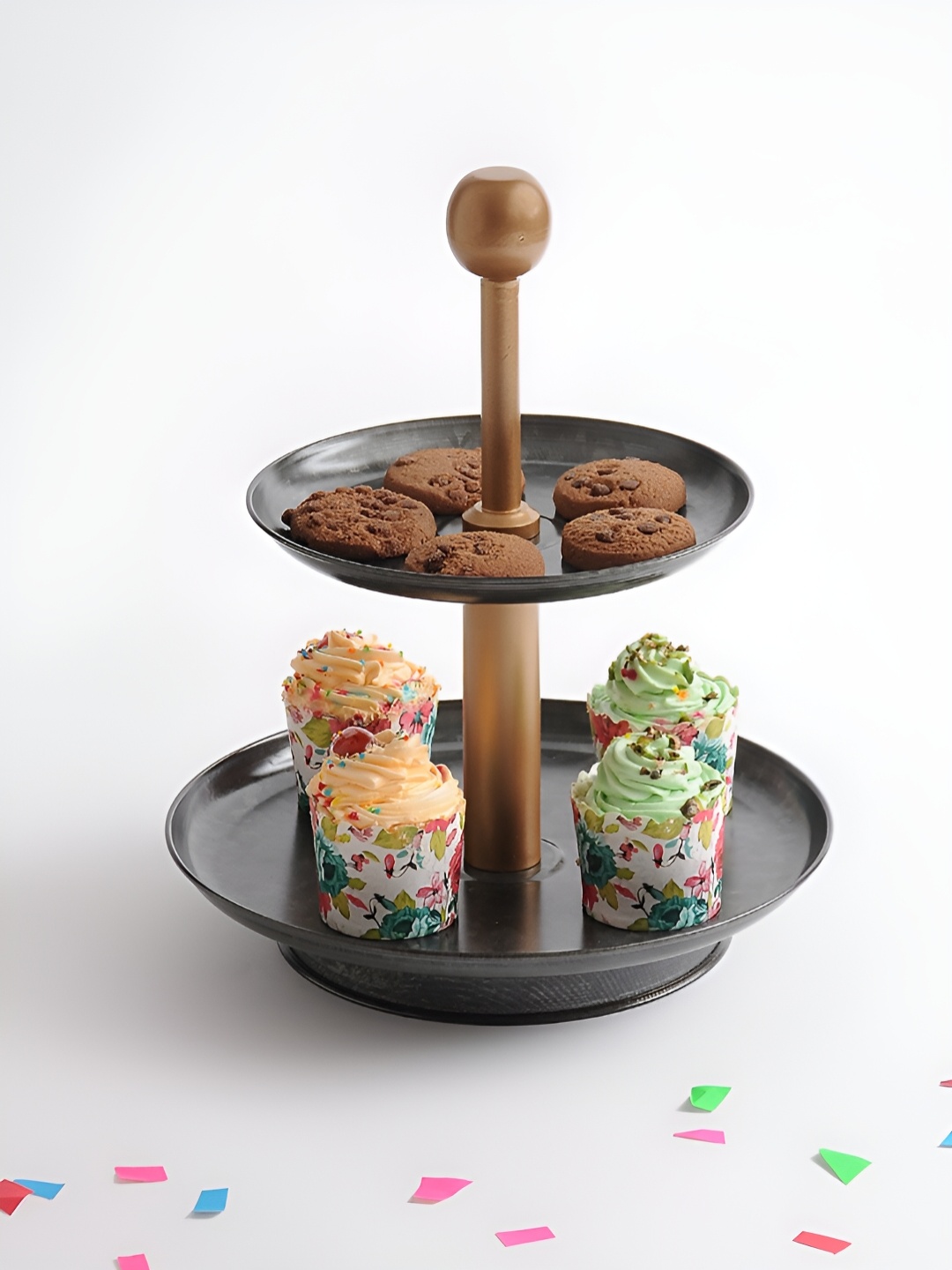 Living With Elan Black 2 Tier Round Cupcake Stand