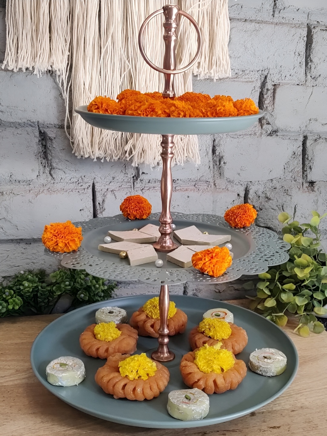 

Living With Elan Grey 3 Tier Round Metal Cake Stand