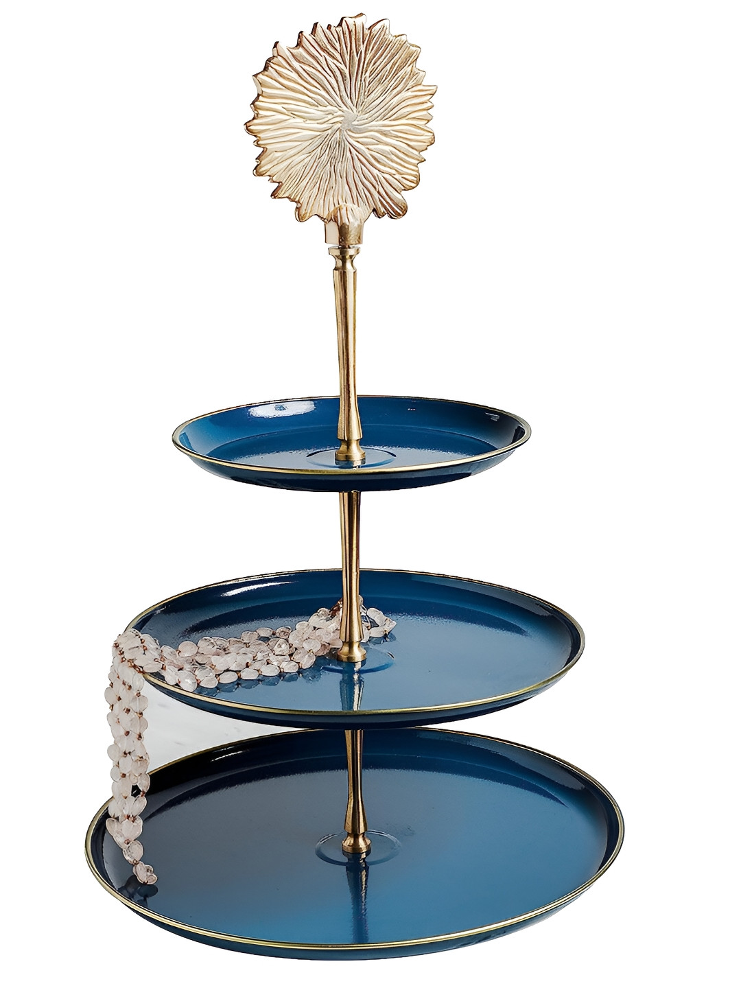 

Living With Elan Green & Gold-Toned Stainless Steel Metal Dhoora Three Tier Cake Stand