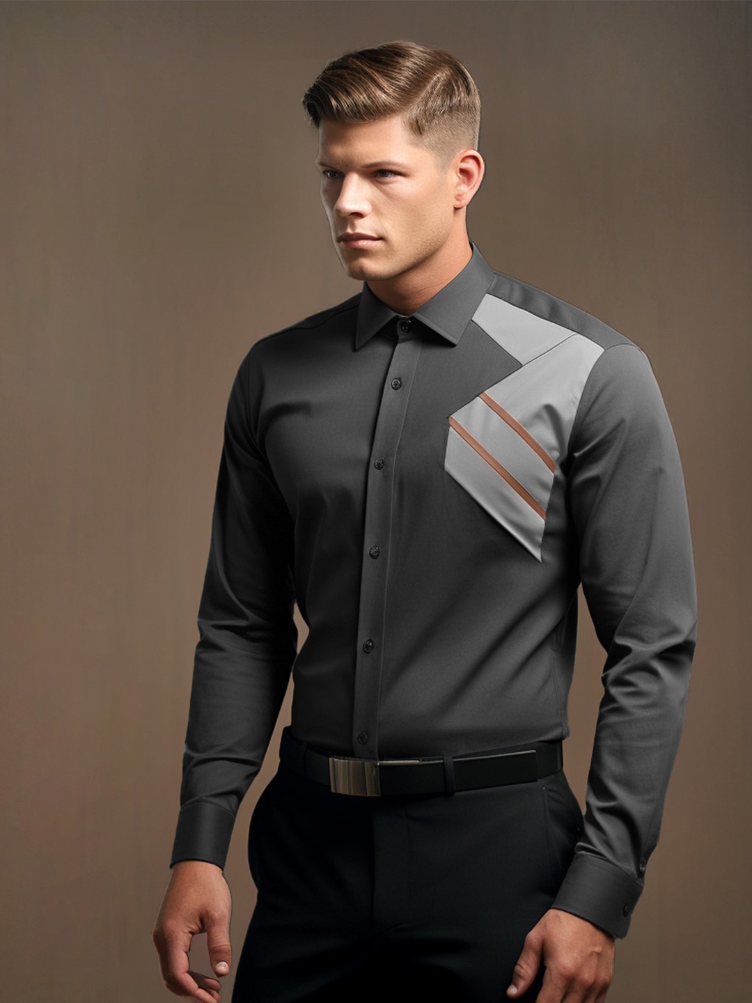 

HE SPOKE Smart Tailored Fit Cotton Casual Shirt, Grey