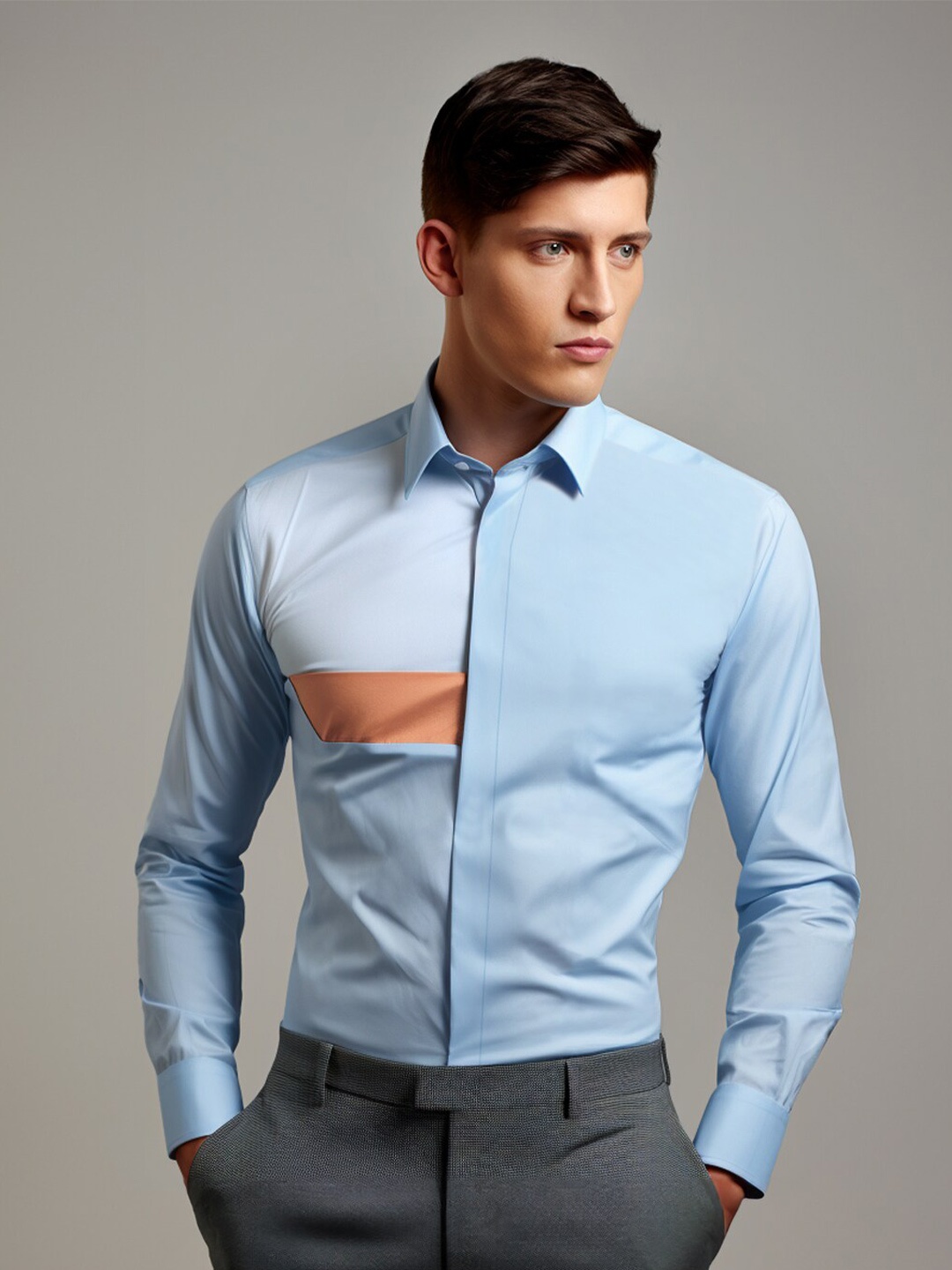 

HE SPOKE Smart Tailored Fit Cotton Semiformal Shirt, Blue