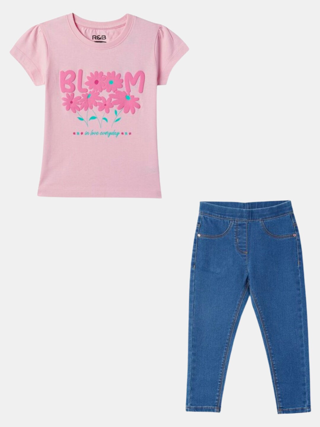 

R&B Girls Printed Pure Cotton T-Shirt With Trousers, Pink