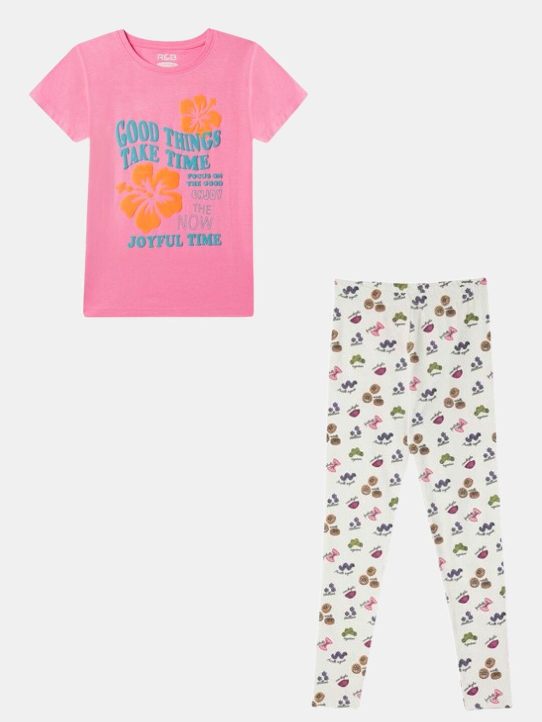 

R&B Girls Printed T-shirt With Leggings, Pink