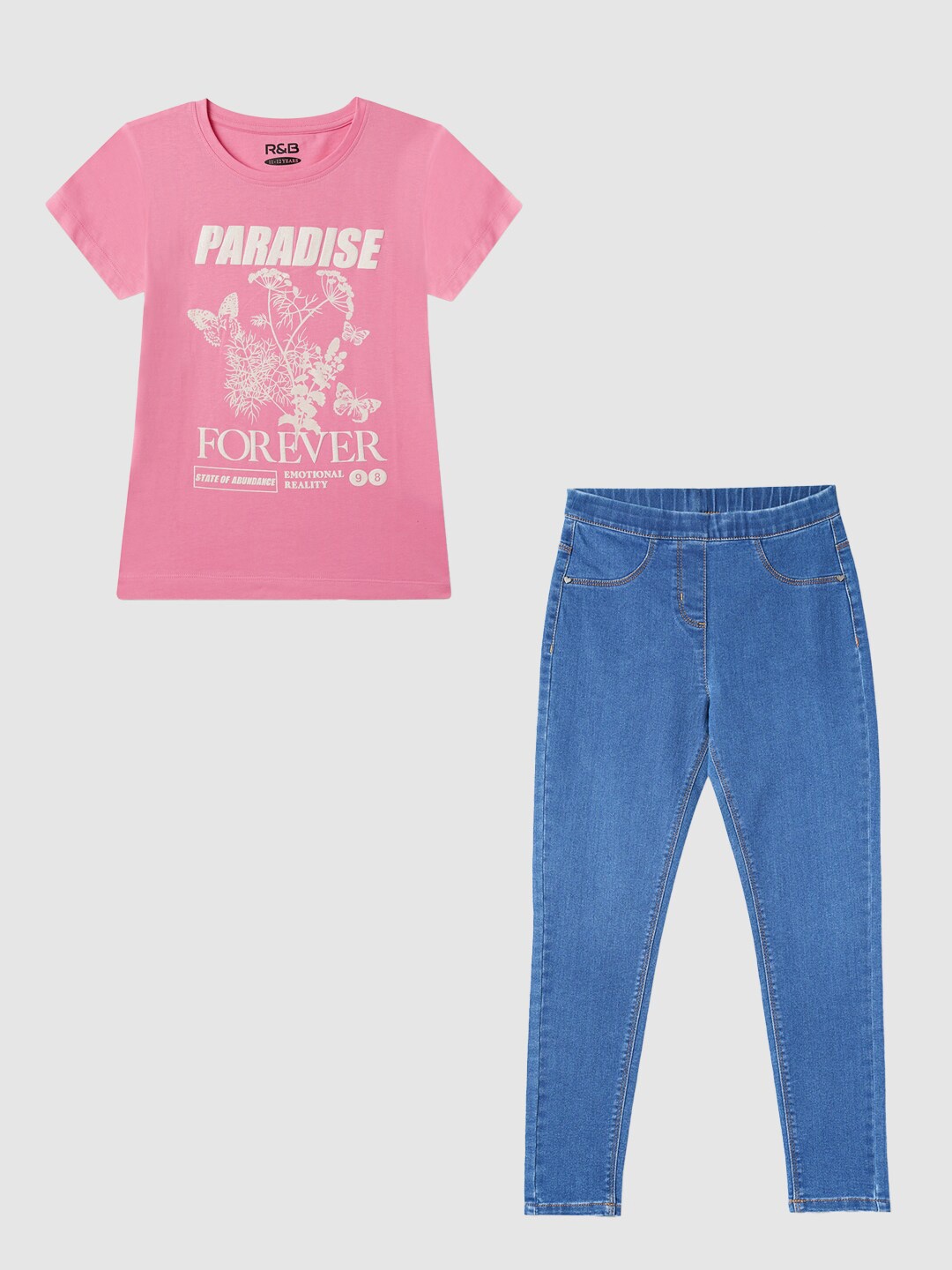 

R&B Girls Printed Pure Cotton T-Shirt With Trousers, Pink