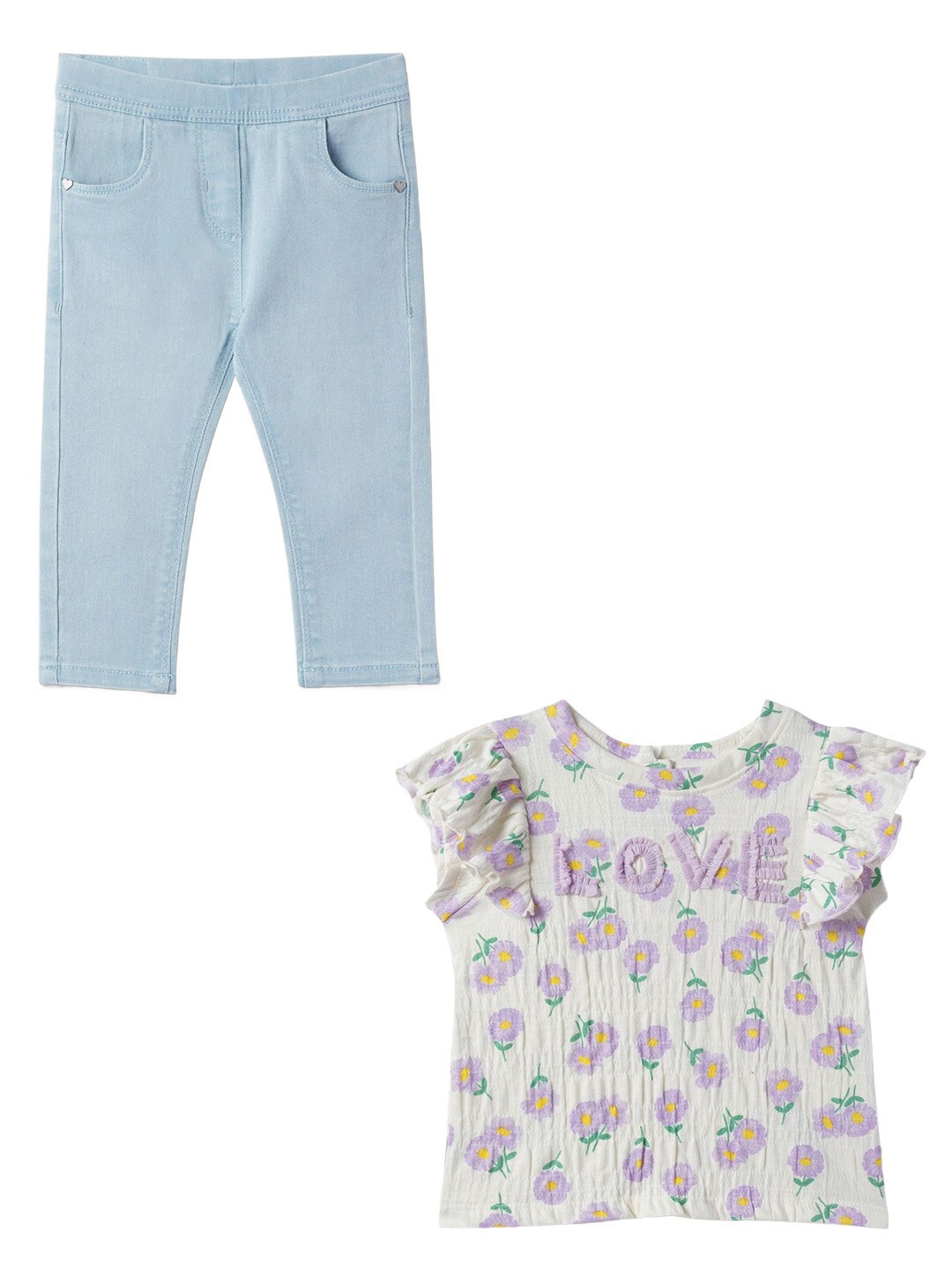 

R&B Girls Printed Top With Trousers, Grey