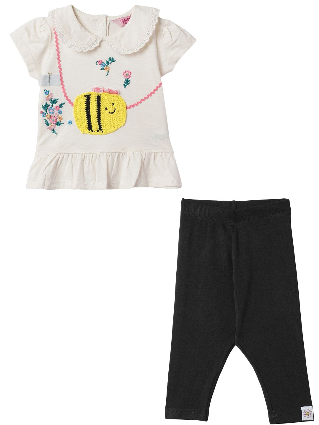 

R&B Girls Pure Cotton Top with Trousers, Off white
