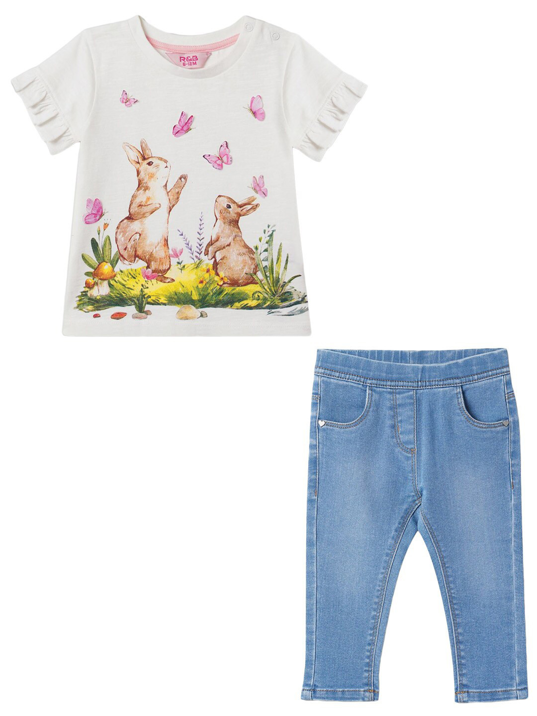 

R&B Girls Printed Pure Cotton T-Shirt With Trousers, White