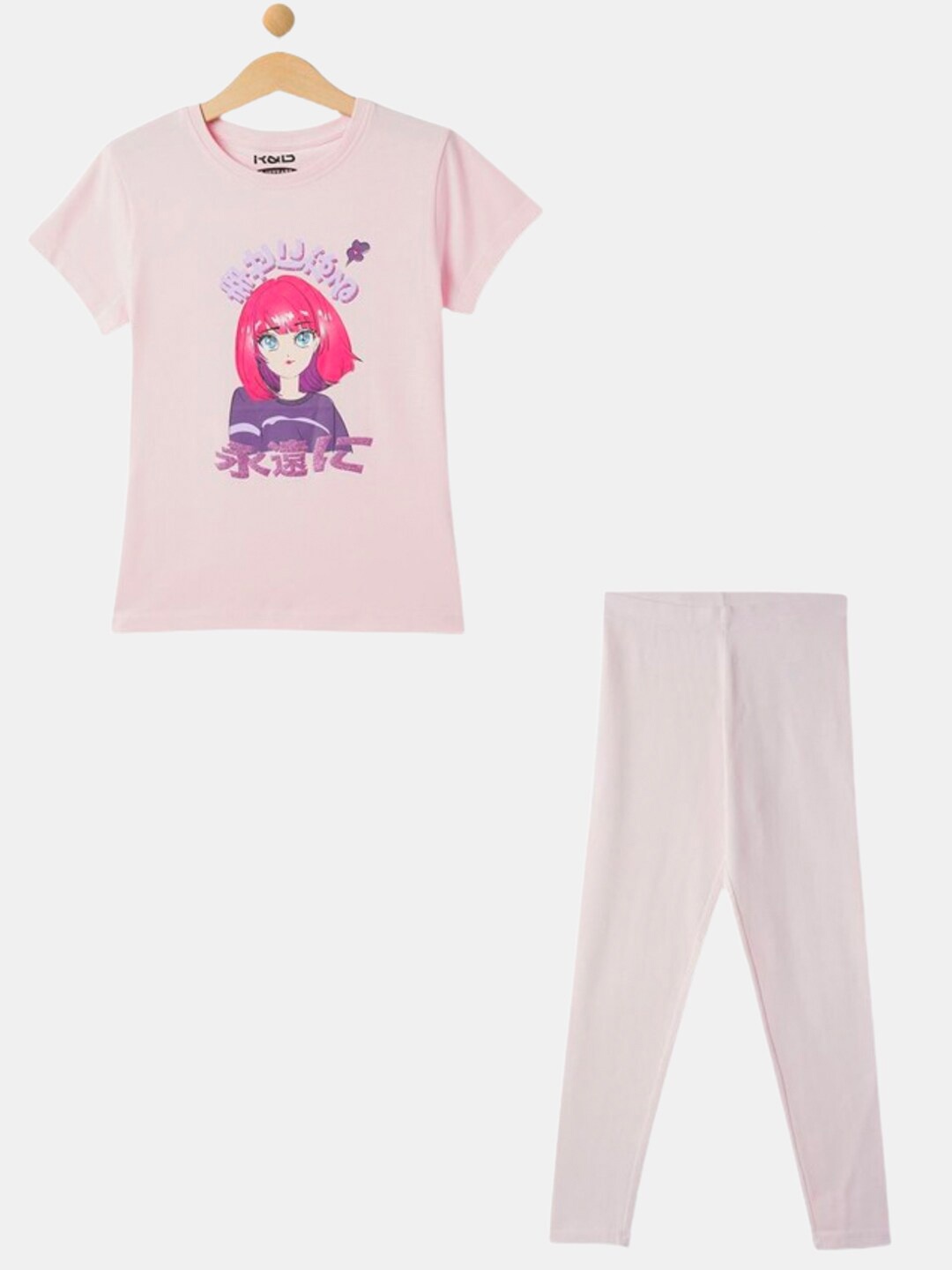 

R&B Girls Printed Pure Cotton T-Shirt With Leggings, Pink