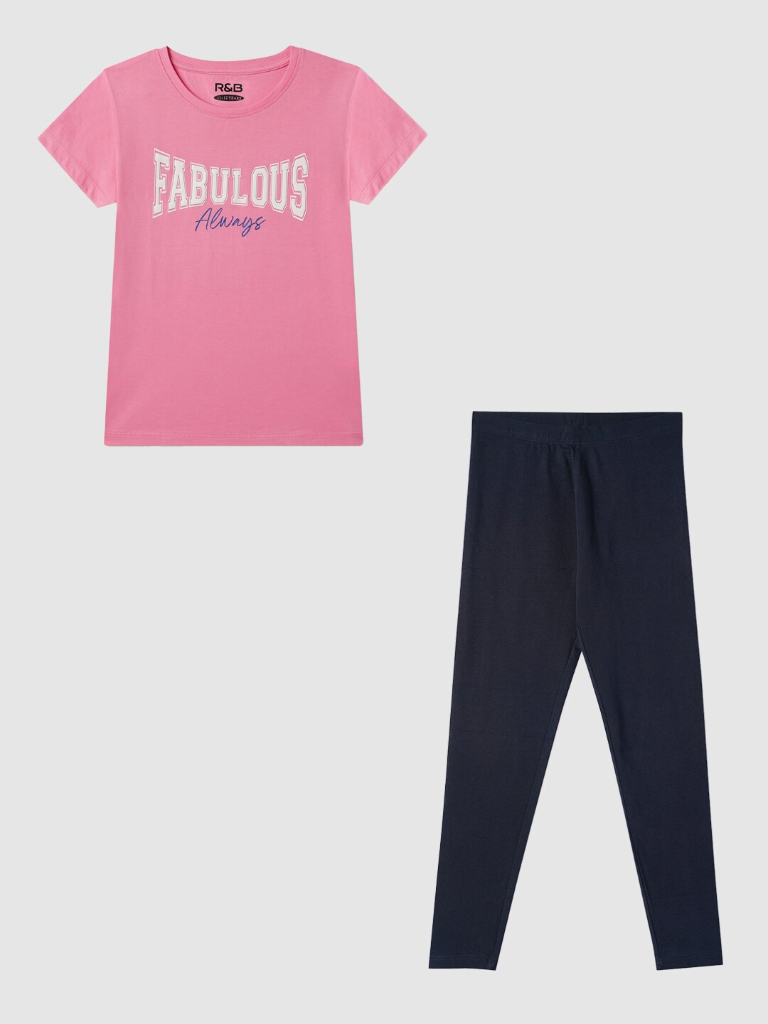 

R&B Girls Printed Pure Cotton T-Shirt With Leggings, Pink