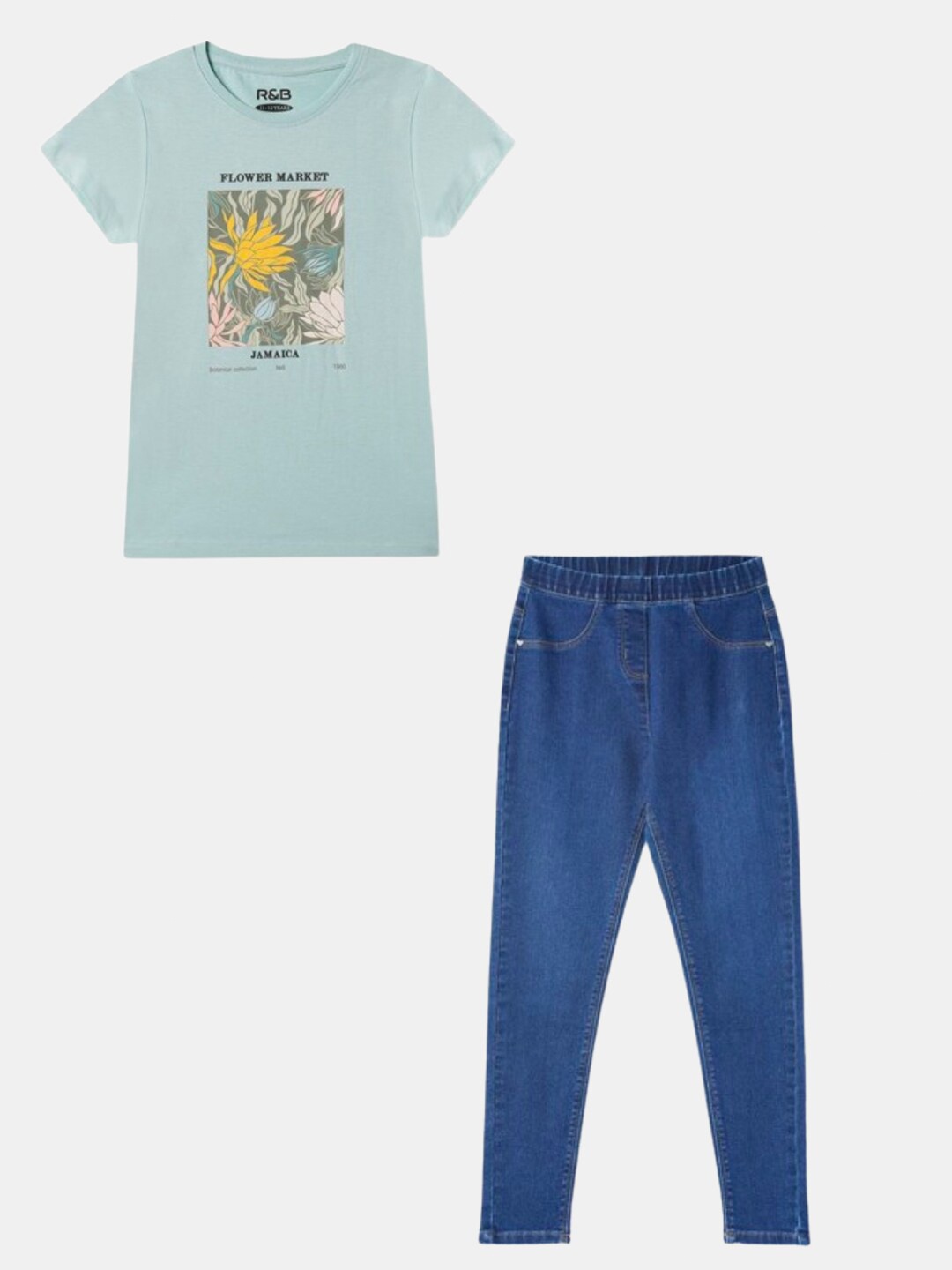 

R&B Girls Printed T-shirt With Trousers, Blue