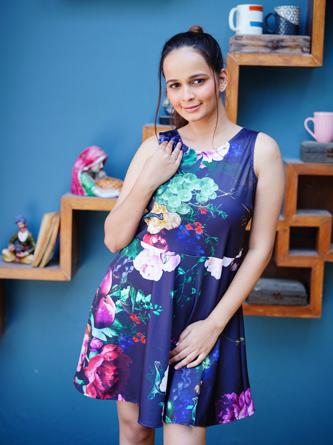 

Rajoria Instyle Floral Printed Fit & Flare Dress, Blue