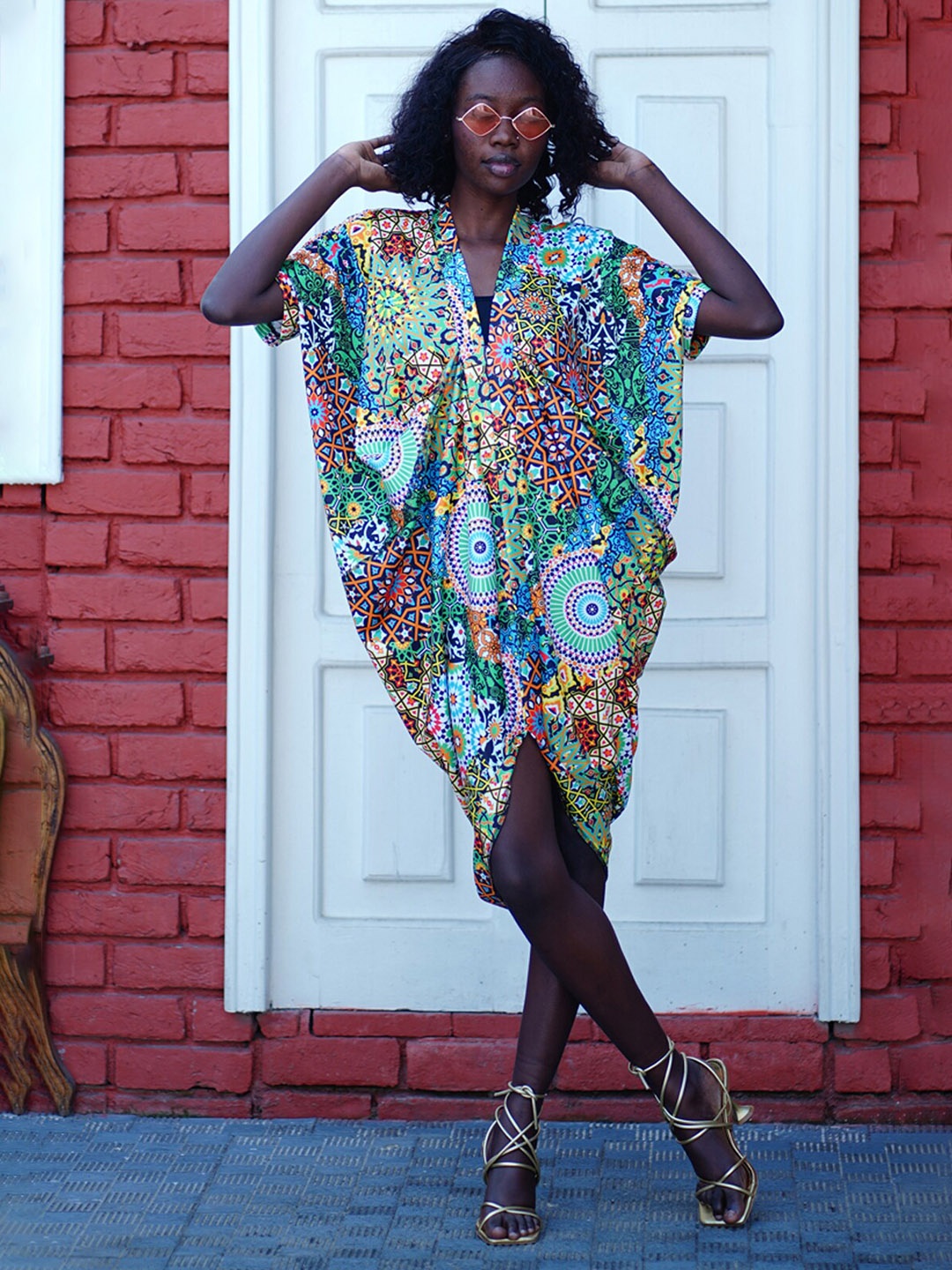 

Rajoria Instyle Ethnic Print V-Neck Kaftan Dress, Blue