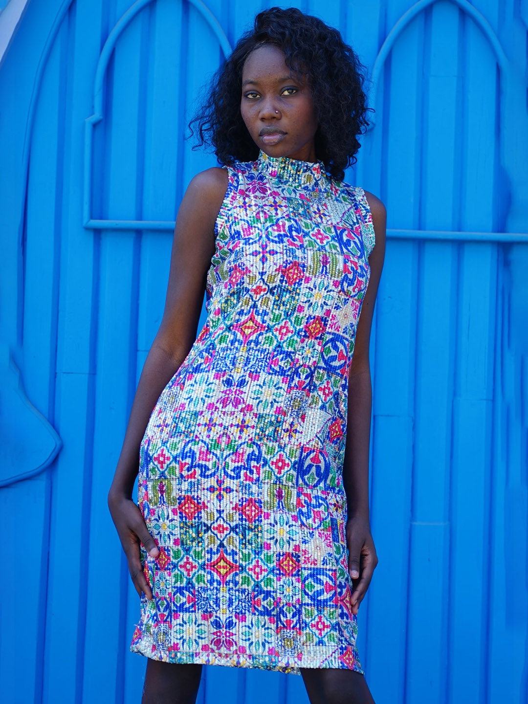 Rajoria Instyle Floral Printed Sleeveless Sheath Dress, Blue