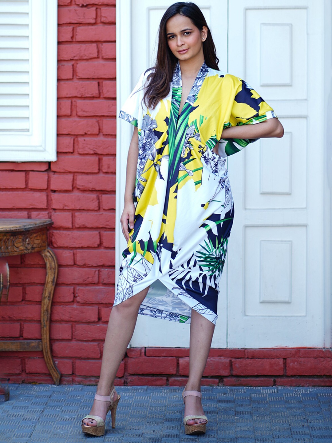 

Rajoria Instyle Floral Print V-Neck A-Line Dress, Yellow