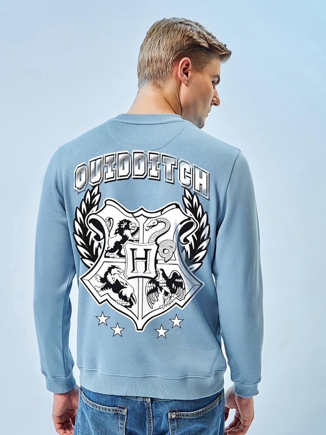 Bewakoof Heavy Duty 1.0 Men Seeker Graphic Printed Sweatshirt, Blue