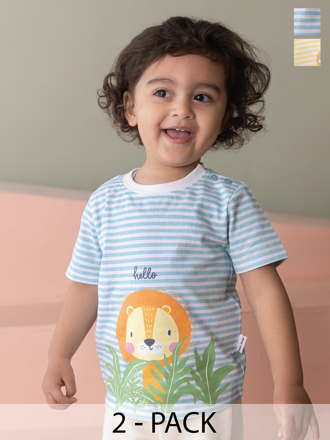 

haus & kinder Infant Boys Pack of 2 Striped Pure Cotton T-shirts, Blue