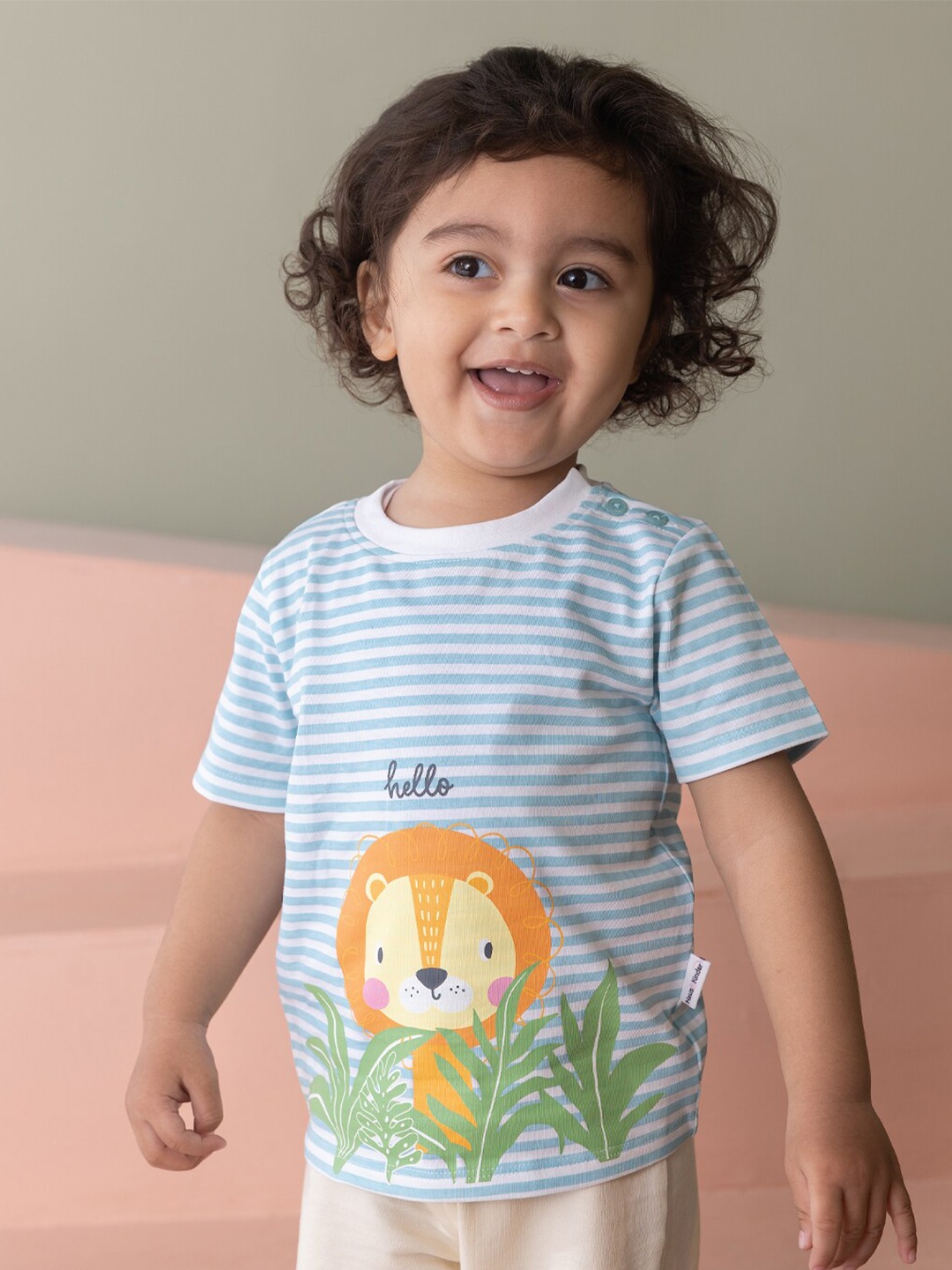 haus & kinder Infant Boys Printed Pure Cotton T-shirt, Blue