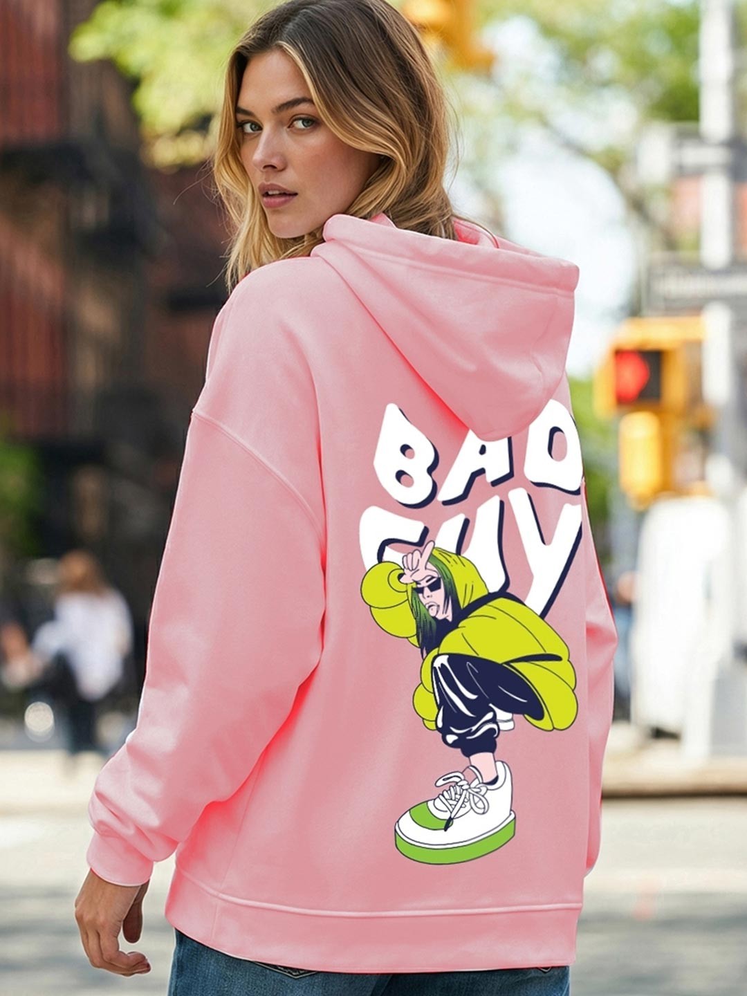 

Bewakoof Heavy Duty 1.0 Women Graphic Printed Oversized Hoodies, Pink
