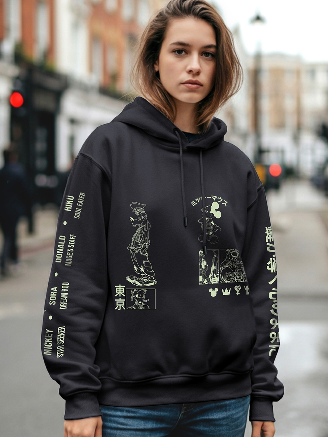

Bewakoof Heavy Duty 1.0 Women Mickey'S Kingdom Graphic Printed Oversized Hoodies, Black