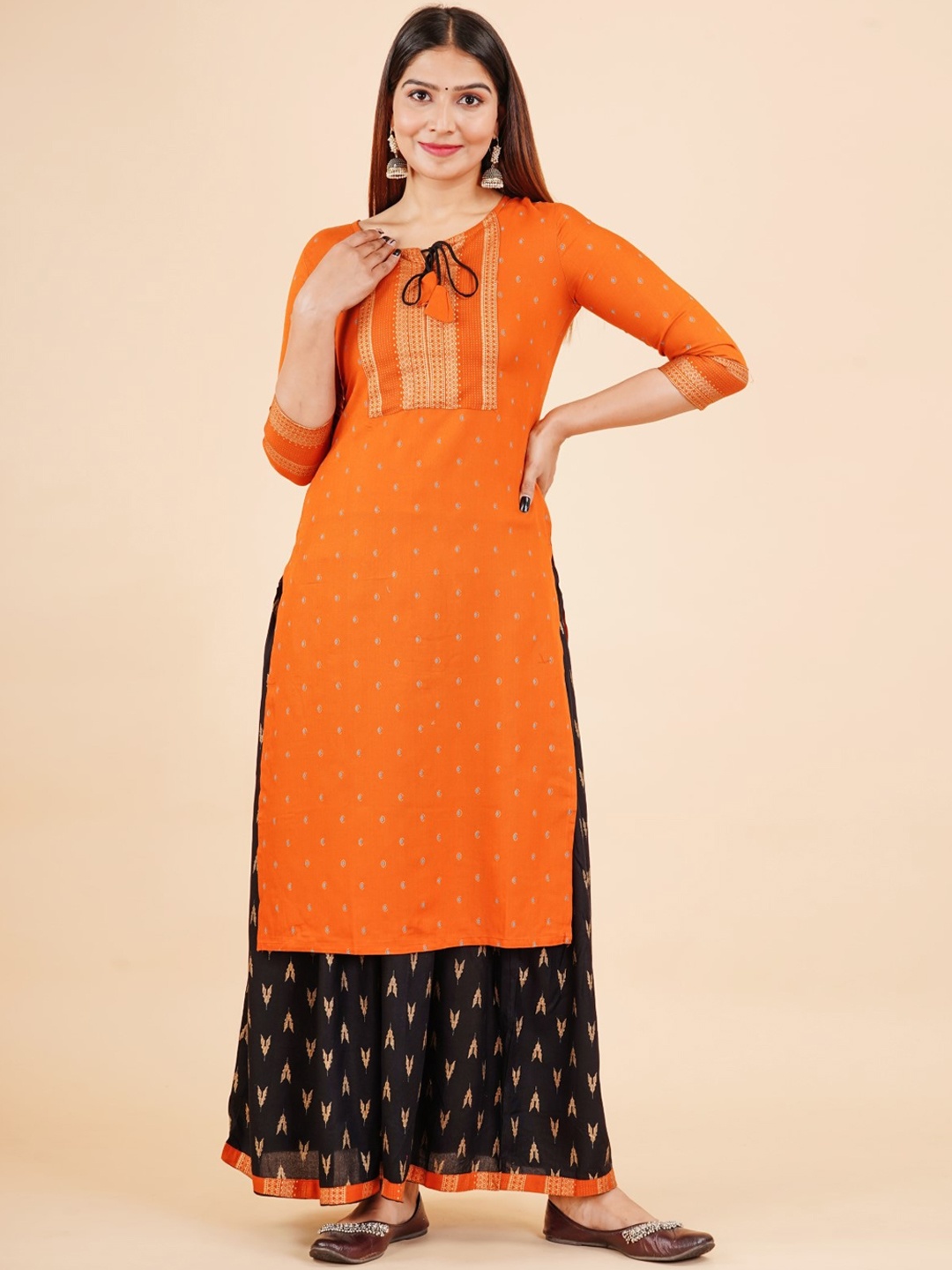 

VYKOO Women Ethnic Motifs Yoke Design Regular Kurta with Skirt, Yellow