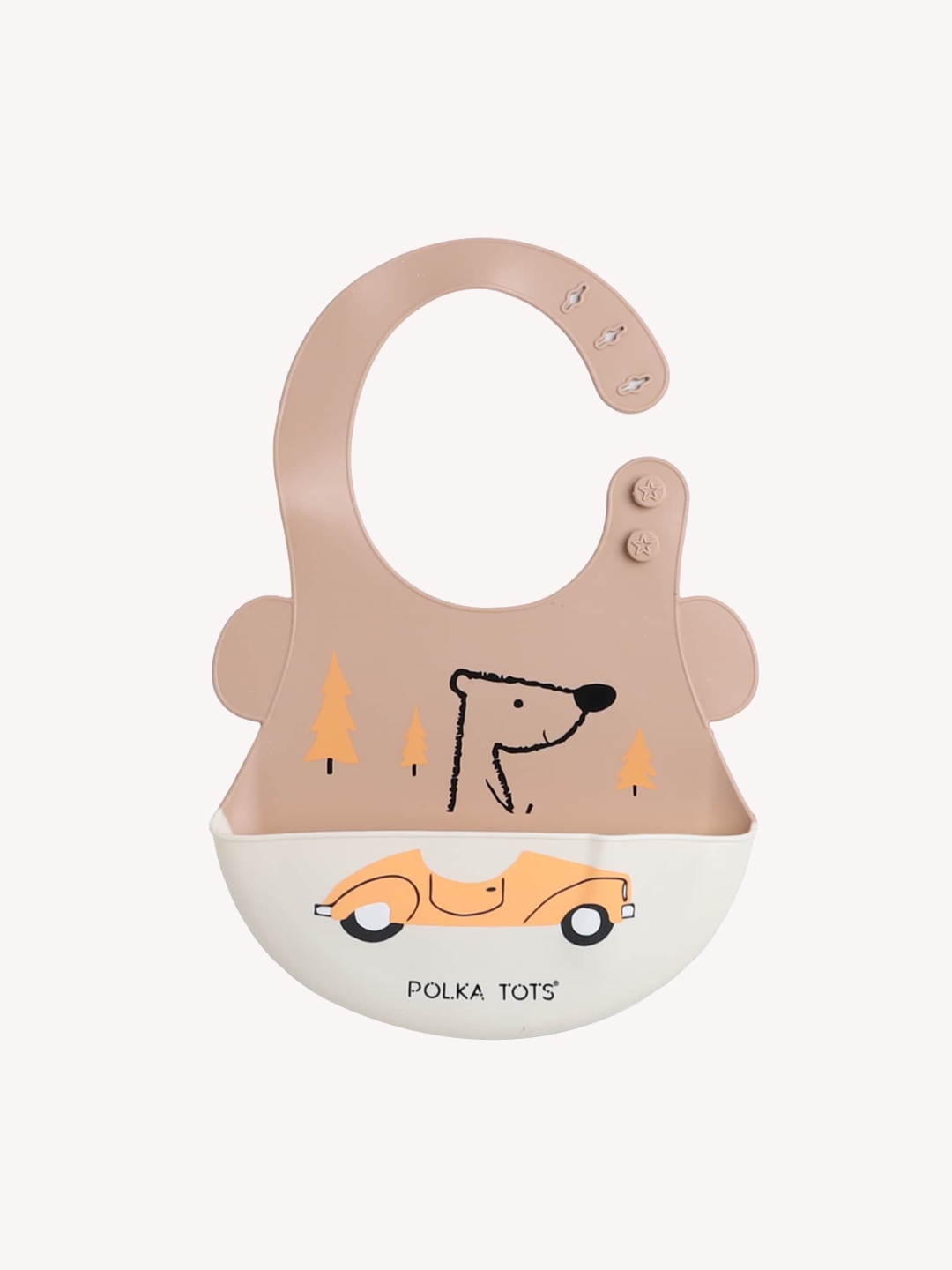 

Polka Tots Kids Printed Waterproof Silicone Feeding Bibs, Brown