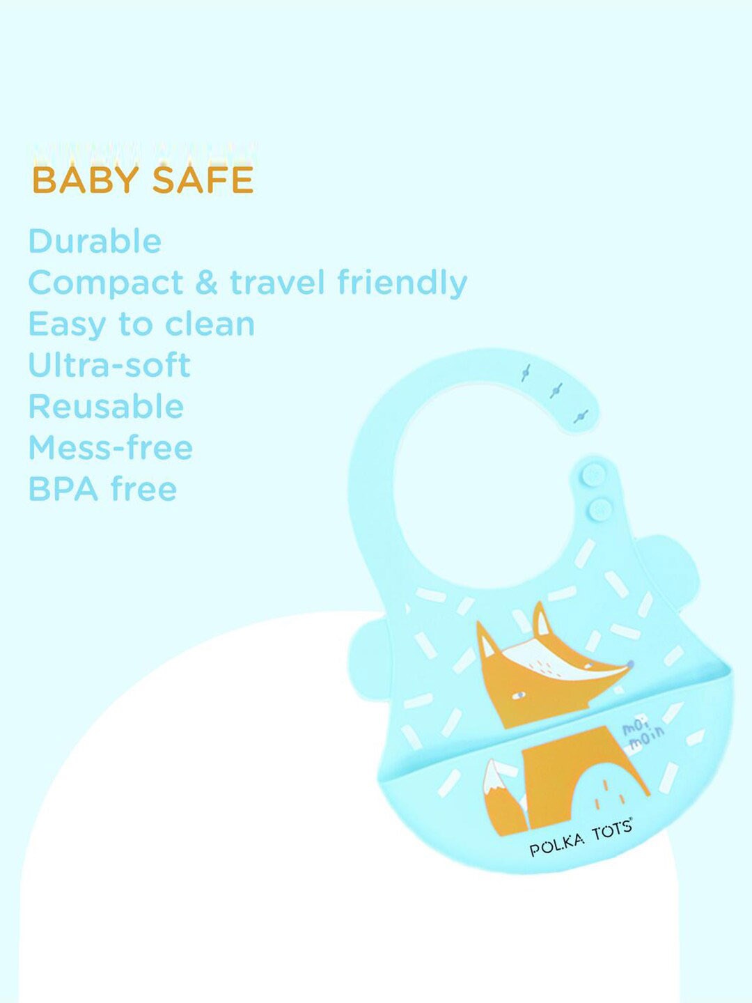 

Polka Tots Kids Printed Waterproof Silicone Feeding Bibs, Blue