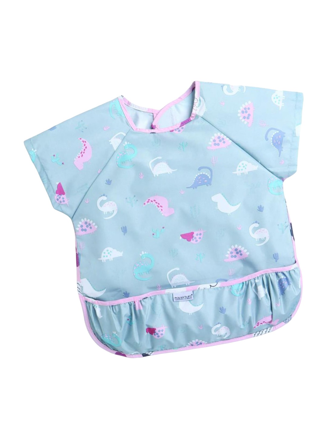 

Polka Tots Infants Printed Waterproof Half Sleeves Apron Feeding Bibs, Grey
